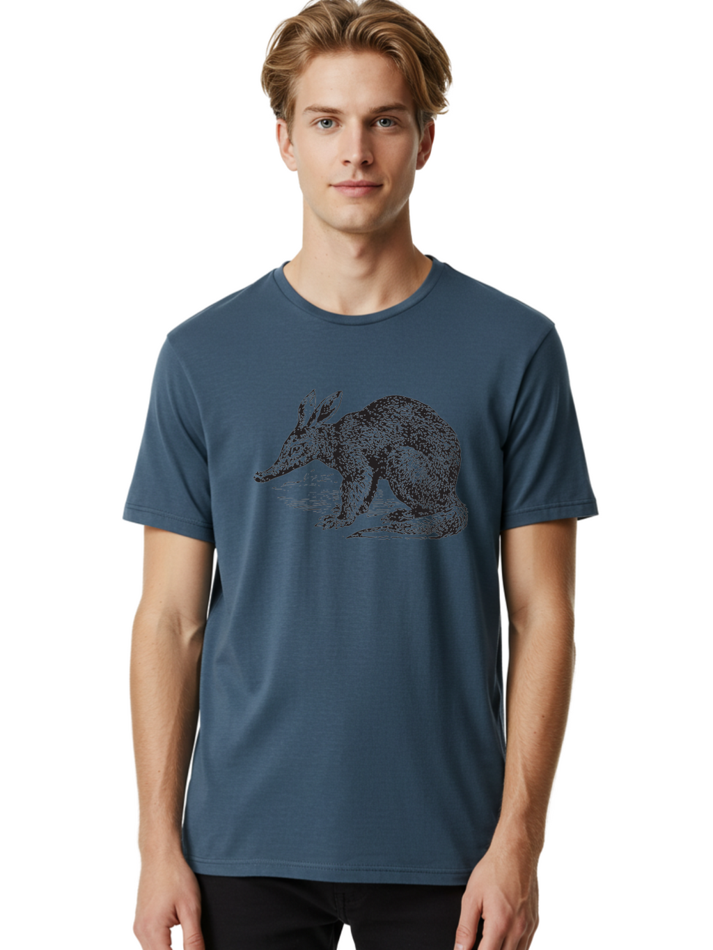 Billie-The-Bilby Men'S Graphic Tee, 100% Cotton, Comfortable Casual Summer Wear, Machine Washable, Bilby Animal Illustration, Marsupial Wildlife, Long Snout, Rabbit-Like Ears, Textured Fur, Detailed Artwork, Wildlife Art Aad851