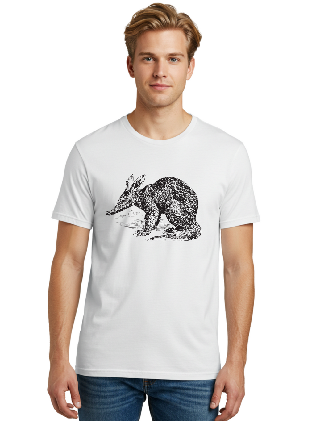 Billie-The-Bilby Men'S Graphic Tee, 100% Cotton, Comfortable Casual Summer Wear, Machine Washable, Bilby Animal Illustration, Marsupial Wildlife, Long Snout, Rabbit-Like Ears, Textured Fur, Detailed Artwork, Wildlife Art Aad851