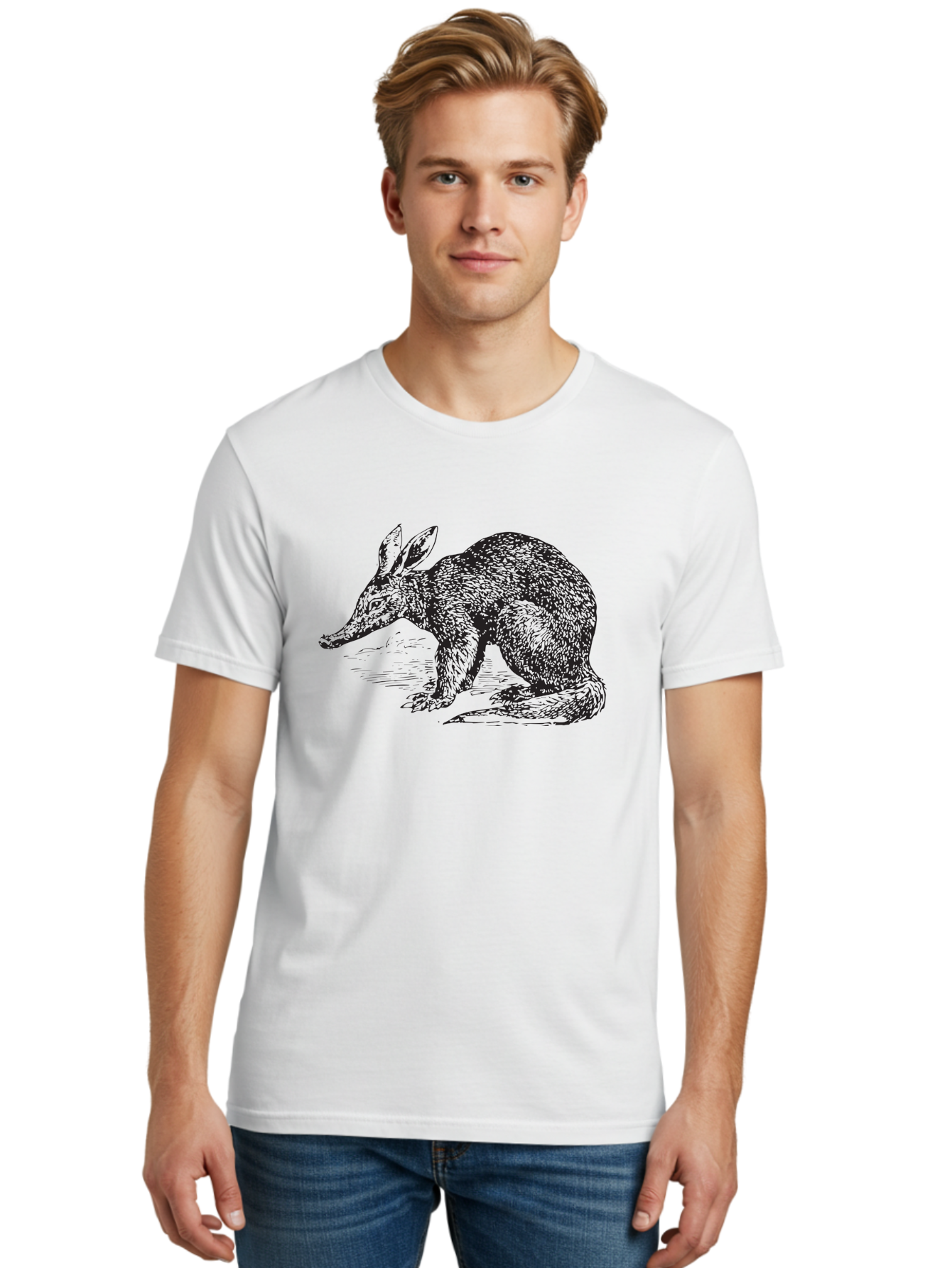Billie-The-Bilby Men'S Graphic Tee, 100% Cotton, Comfortable Casual Summer Wear, Machine Washable, Bilby Animal Illustration, Marsupial Wildlife, Long Snout, Rabbit-Like Ears, Textured Fur, Detailed Artwork, Wildlife Art Aad851
