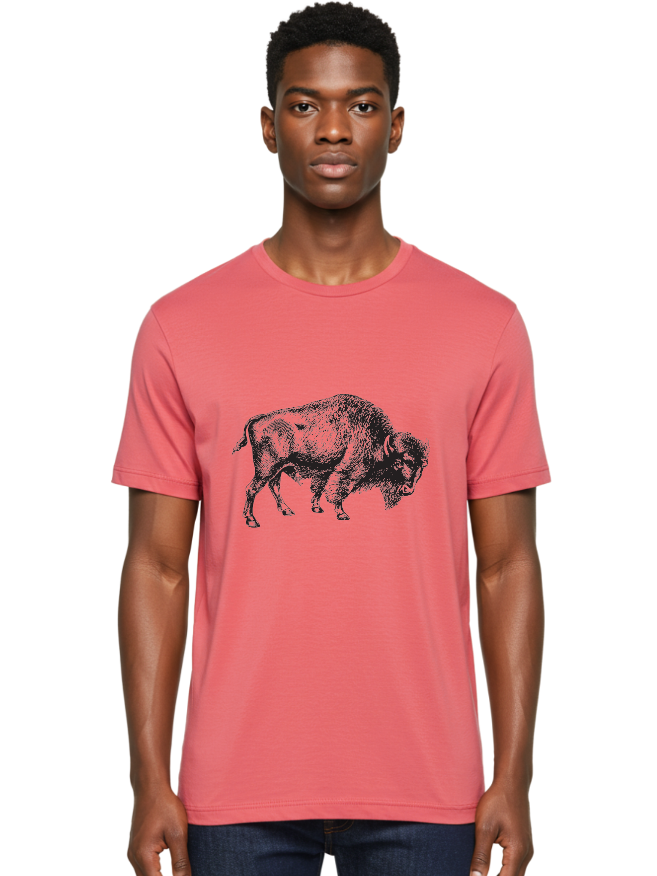 Bison Men'S Graphic Tee, 100% Cotton, Comfortable Casual Summer Wear, Machine Washable, Bison, Wildlife Illustration, American Bison, Wild Animal Art, Majestic Creature, Nature Graphic, Furry Mammal, Bovid Species Aad852