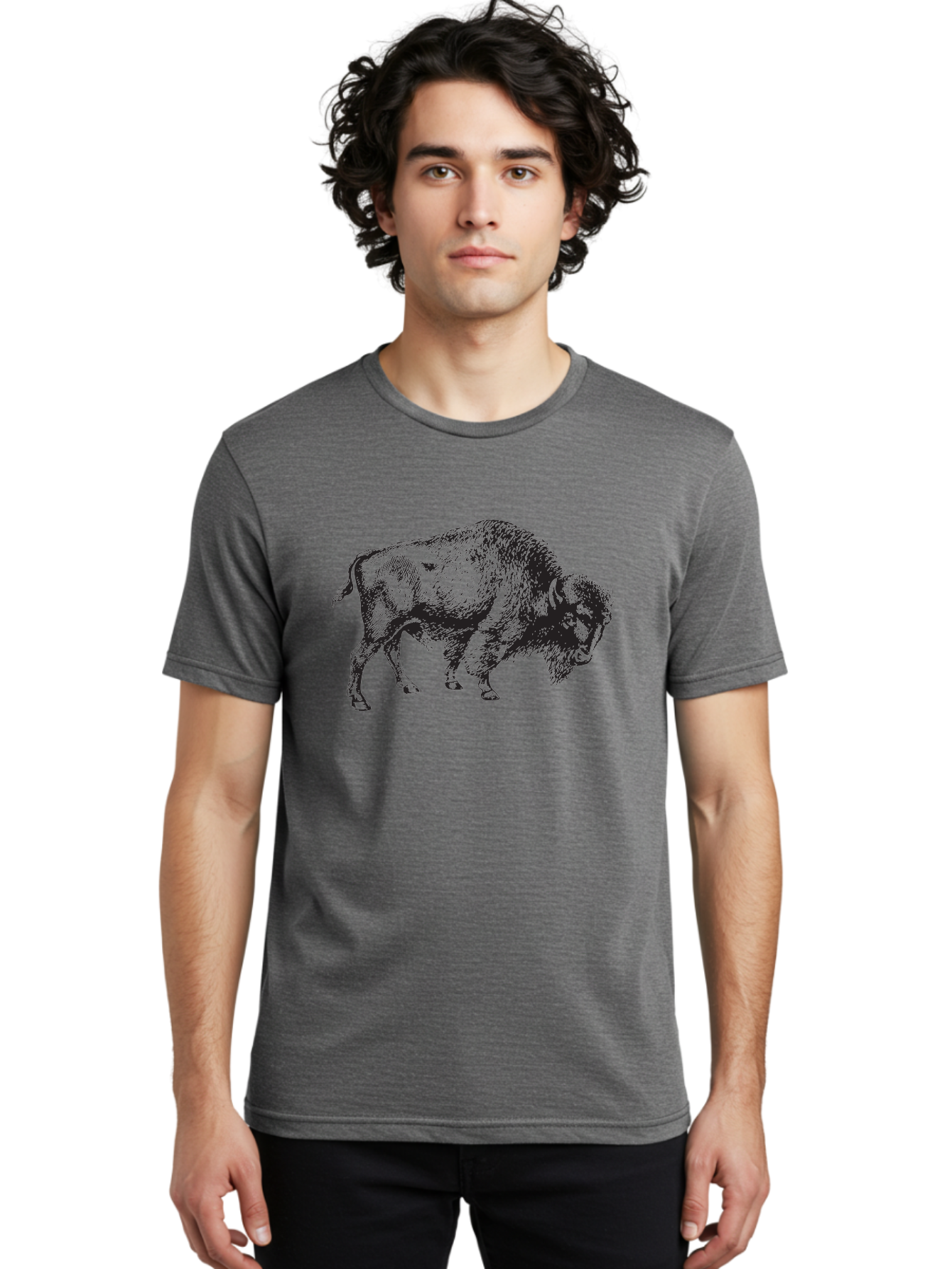 Bison Men'S Graphic Tee, 100% Cotton, Comfortable Casual Summer Wear, Machine Washable, Bison, Wildlife Illustration, American Bison, Wild Animal Art, Majestic Creature, Nature Graphic, Furry Mammal, Bovid Species Aad852