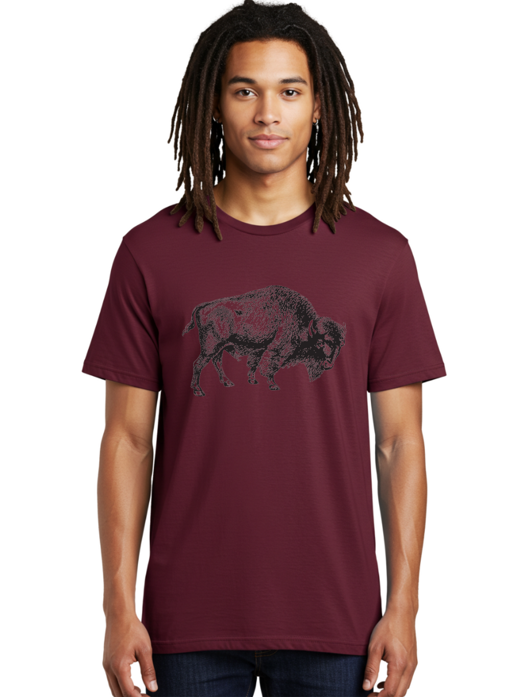 Bison Men'S Graphic Tee, 100% Cotton, Comfortable Casual Summer Wear, Machine Washable, Bison, Wildlife Illustration, American Bison, Wild Animal Art, Majestic Creature, Nature Graphic, Furry Mammal, Bovid Species Aad852
