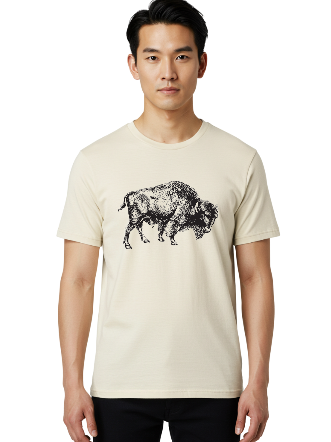 Bison Men'S Graphic Tee, 100% Cotton, Comfortable Casual Summer Wear, Machine Washable, Bison, Wildlife Illustration, American Bison, Wild Animal Art, Majestic Creature, Nature Graphic, Furry Mammal, Bovid Species Aad852
