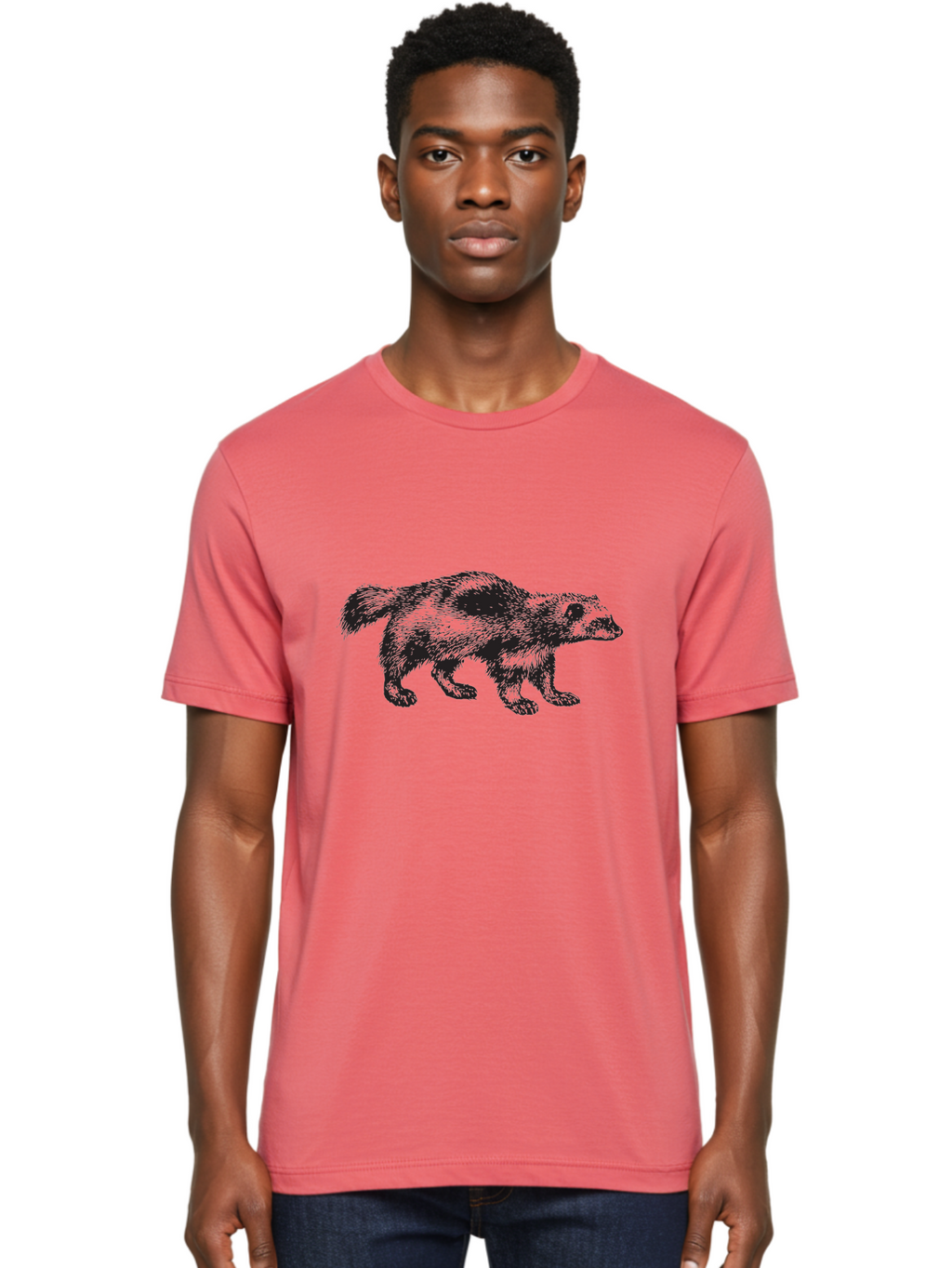 Black-Badger Men'S Graphic Tee, 100% Cotton, Comfortable Casual Summer Wear, Machine Washable, Badger Illustration, Animal Art, Wildlife Graphic, Stylized Mammal, Furry Creature, Monochrome Design, Bold Lines, Rugged Texture, Wildlife Symbol Aad853