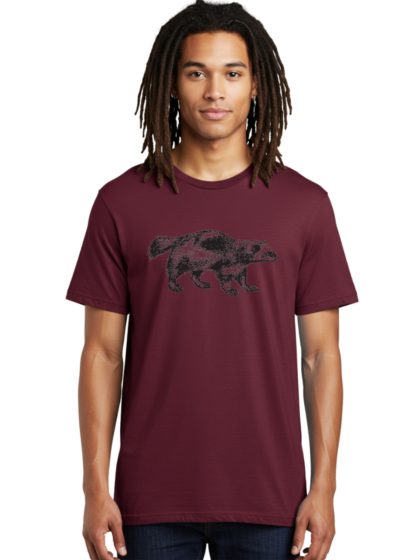 Black-Badger Men'S Graphic Tee, 100% Cotton, Comfortable Casual Summer Wear, Machine Washable, Badger Illustration, Animal Art, Wildlife Graphic, Stylized Mammal, Furry Creature, Monochrome Design, Bold Lines, Rugged Texture, Wildlife Symbol Aad853