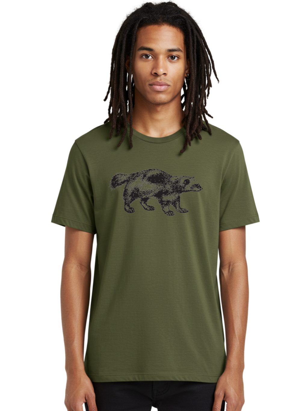 Black-Badger Men'S Graphic Tee, 100% Cotton, Comfortable Casual Summer Wear, Machine Washable, Badger Illustration, Animal Art, Wildlife Graphic, Stylized Mammal, Furry Creature, Monochrome Design, Bold Lines, Rugged Texture, Wildlife Symbol Aad853