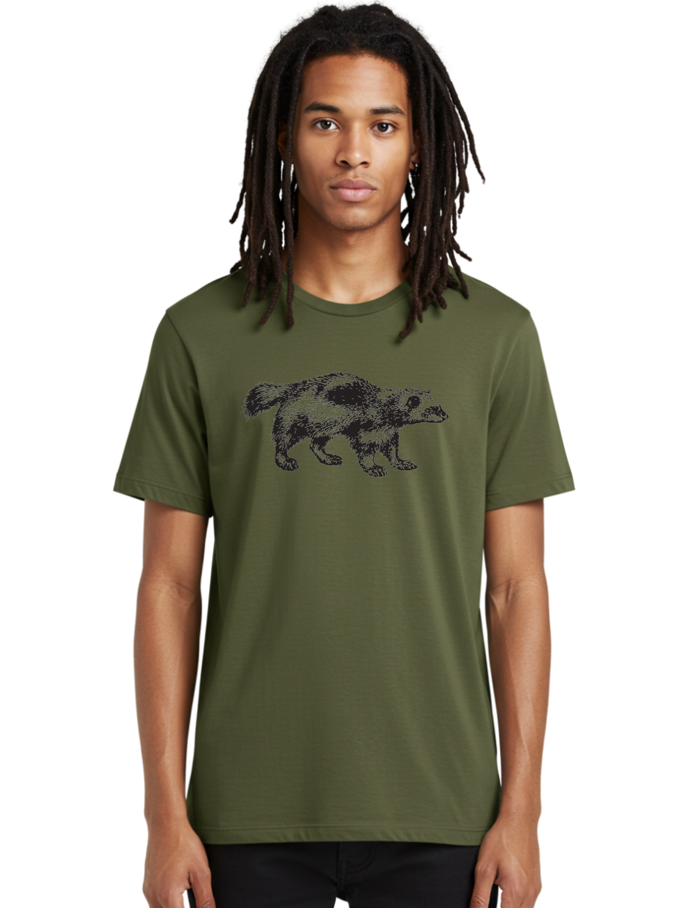 Black-Badger Men'S Graphic Tee, 100% Cotton, Comfortable Casual Summer Wear, Machine Washable, Badger Illustration, Animal Art, Wildlife Graphic, Stylized Mammal, Furry Creature, Monochrome Design, Bold Lines, Rugged Texture, Wildlife Symbol Aad853