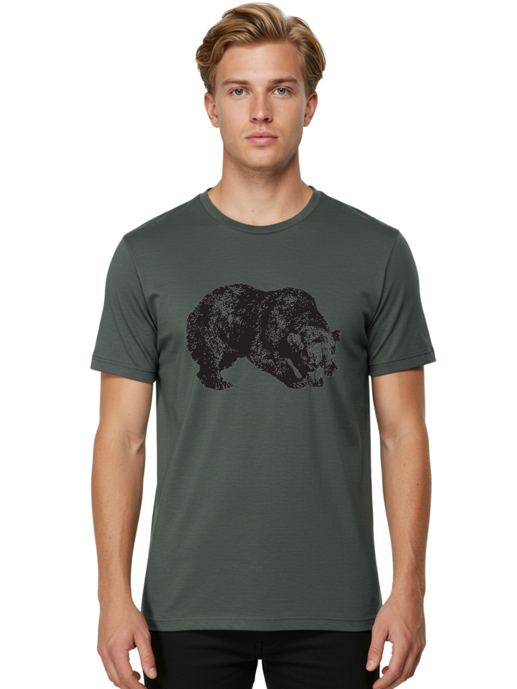 Black-Bear Men'S Graphic Tee, 100% Cotton, Comfortable Casual Summer Wear, Machine Washable, Bear Silhouette, Wildlife Illustration, Animal Artwork, Forest Creature, Majestic Animal, Wild Bear Aad854