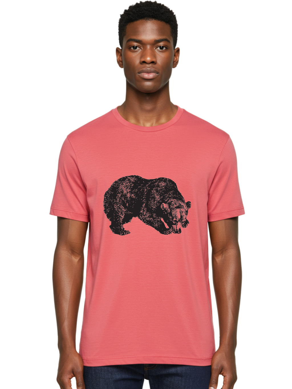 Black-Bear Men'S Graphic Tee, 100% Cotton, Comfortable Casual Summer Wear, Machine Washable, Bear Silhouette, Wildlife Illustration, Animal Artwork, Forest Creature, Majestic Animal, Wild Bear Aad854