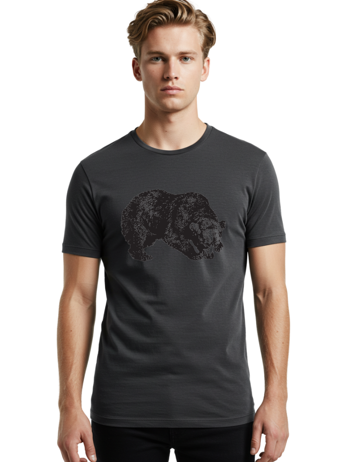Black-Bear Men'S Graphic Tee, 100% Cotton, Comfortable Casual Summer Wear, Machine Washable, Bear Silhouette, Wildlife Illustration, Animal Artwork, Forest Creature, Majestic Animal, Wild Bear Aad854