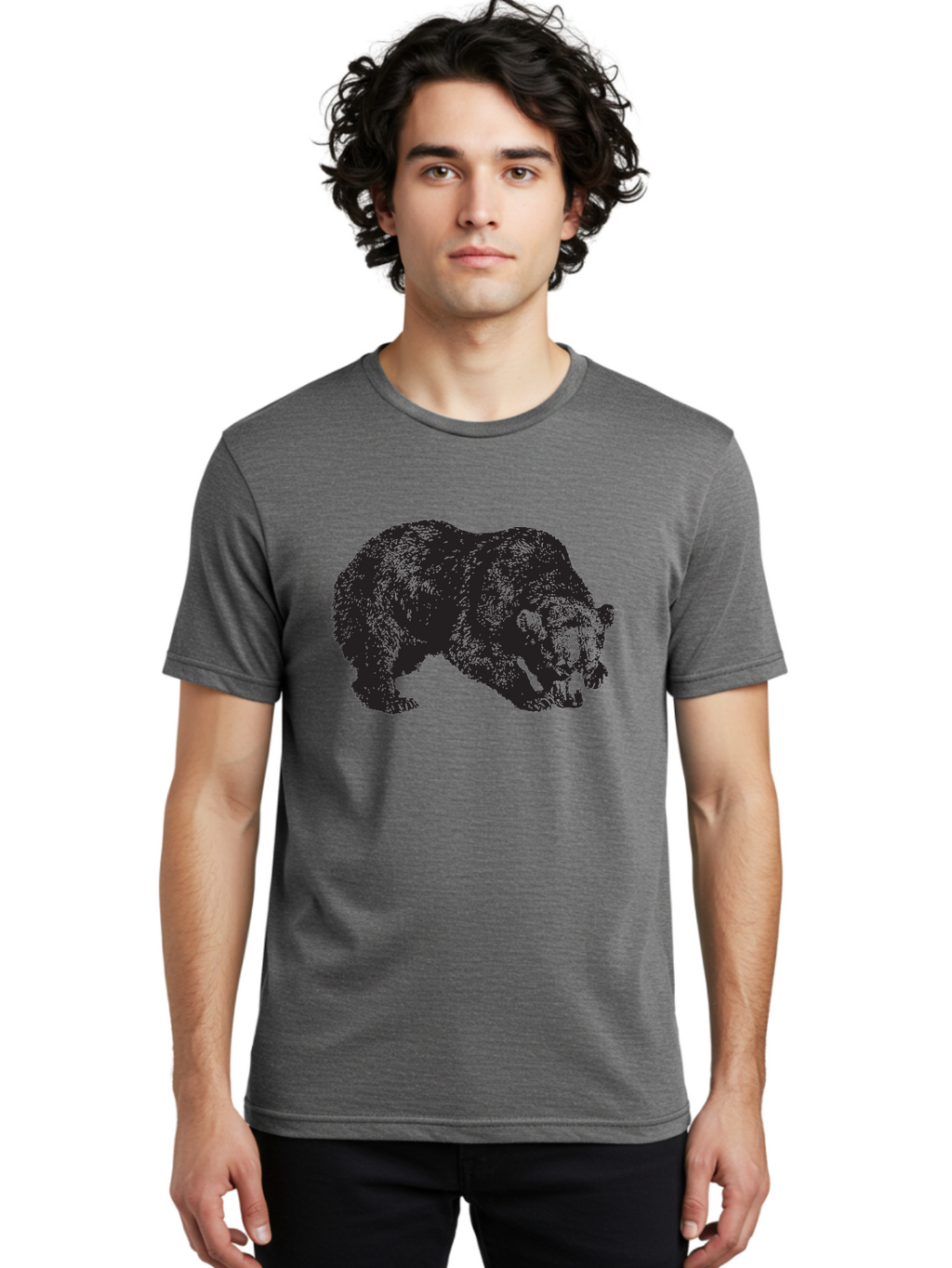 Black-Bear Men'S Graphic Tee, 100% Cotton, Comfortable Casual Summer Wear, Machine Washable, Bear Silhouette, Wildlife Illustration, Animal Artwork, Forest Creature, Majestic Animal, Wild Bear Aad854