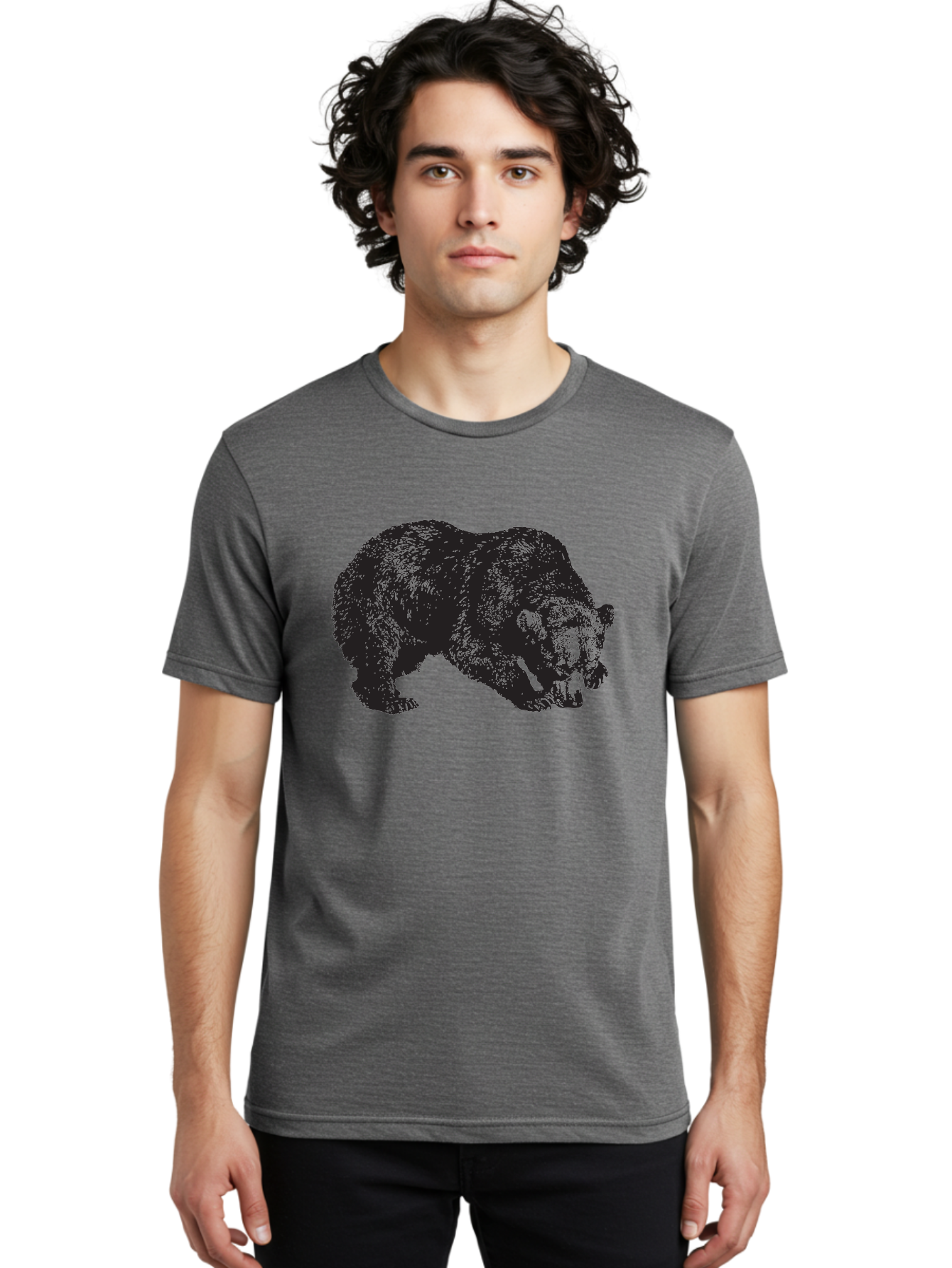 Black-Bear Men'S Graphic Tee, 100% Cotton, Comfortable Casual Summer Wear, Machine Washable, Bear Silhouette, Wildlife Illustration, Animal Artwork, Forest Creature, Majestic Animal, Wild Bear Aad854