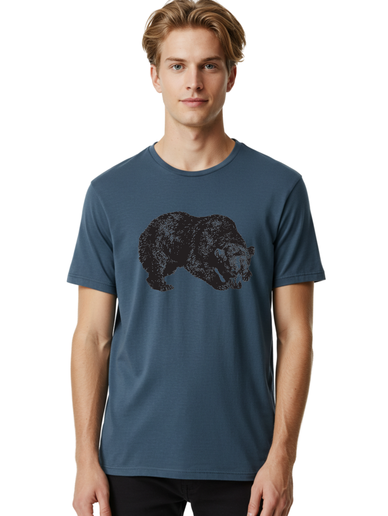 Black-Bear Men'S Graphic Tee, 100% Cotton, Comfortable Casual Summer Wear, Machine Washable, Bear Silhouette, Wildlife Illustration, Animal Artwork, Forest Creature, Majestic Animal, Wild Bear Aad854