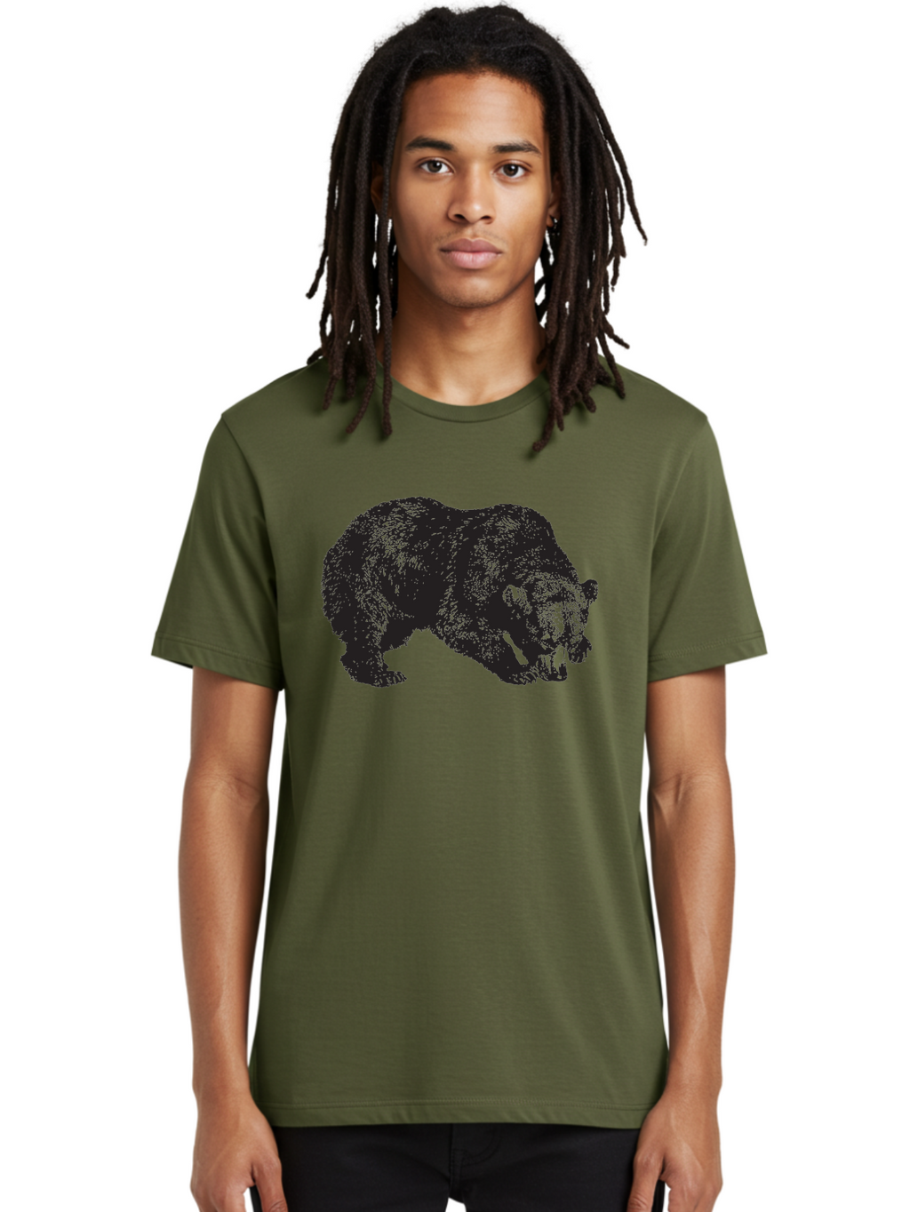 Black-Bear Men'S Graphic Tee, 100% Cotton, Comfortable Casual Summer Wear, Machine Washable, Bear Silhouette, Wildlife Illustration, Animal Artwork, Forest Creature, Majestic Animal, Wild Bear Aad854