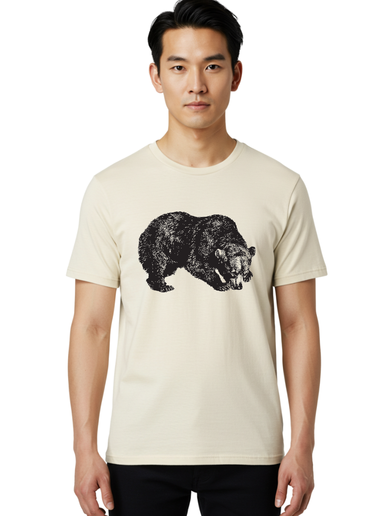 Black-Bear Men'S Graphic Tee, 100% Cotton, Comfortable Casual Summer Wear, Machine Washable, Bear Silhouette, Wildlife Illustration, Animal Artwork, Forest Creature, Majestic Animal, Wild Bear Aad854