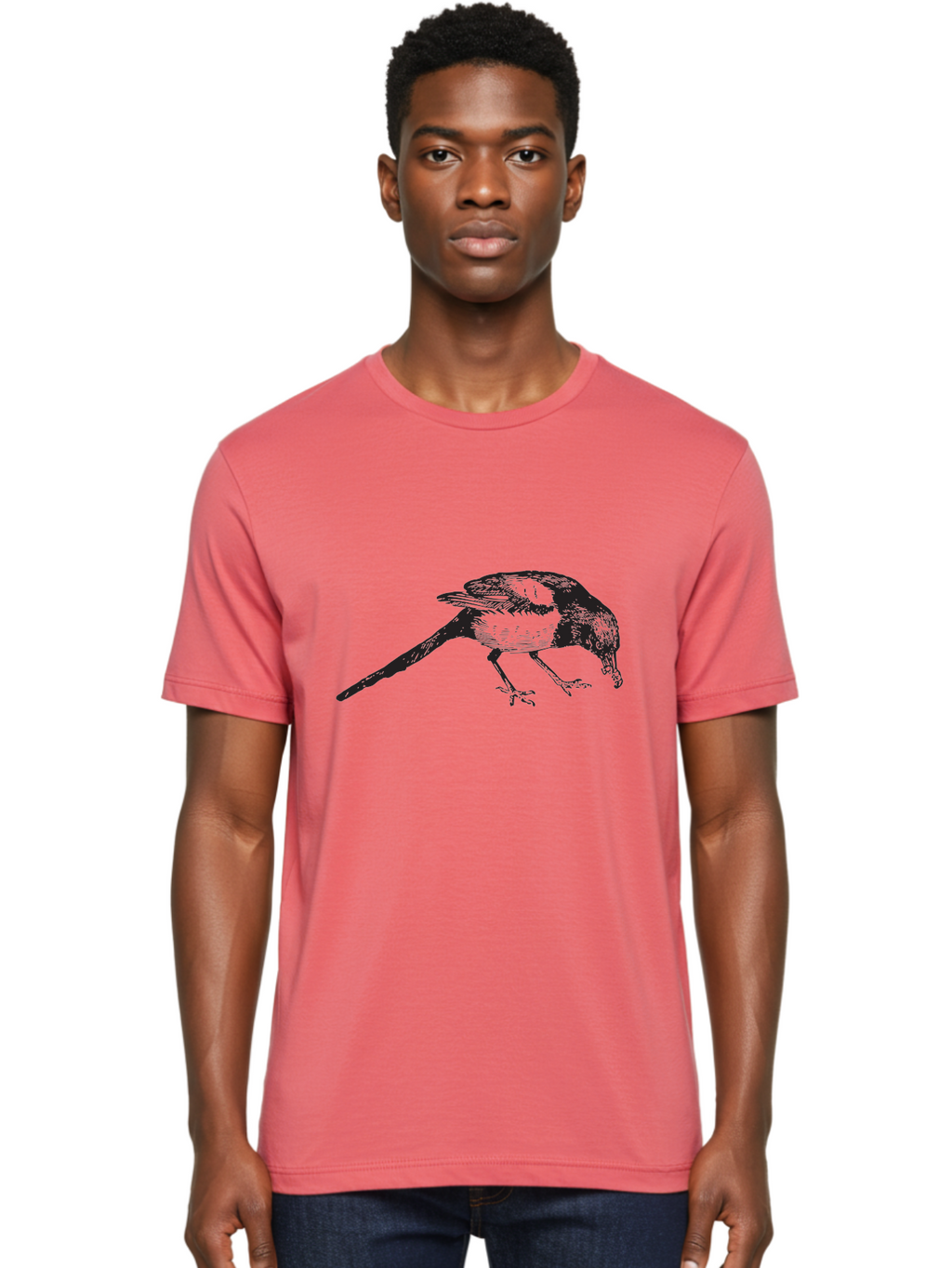 Black-Bird Men'S Graphic Tee, 100% Cotton, Comfortable Casual Summer Wear, Machine Washable, Black And White Bird, Bird In Flight, Wildlife Art, Birdwatching, Nature Lovers, Avian Illustrations, Bird'S Feathers, Detailed Drawing, Aad855