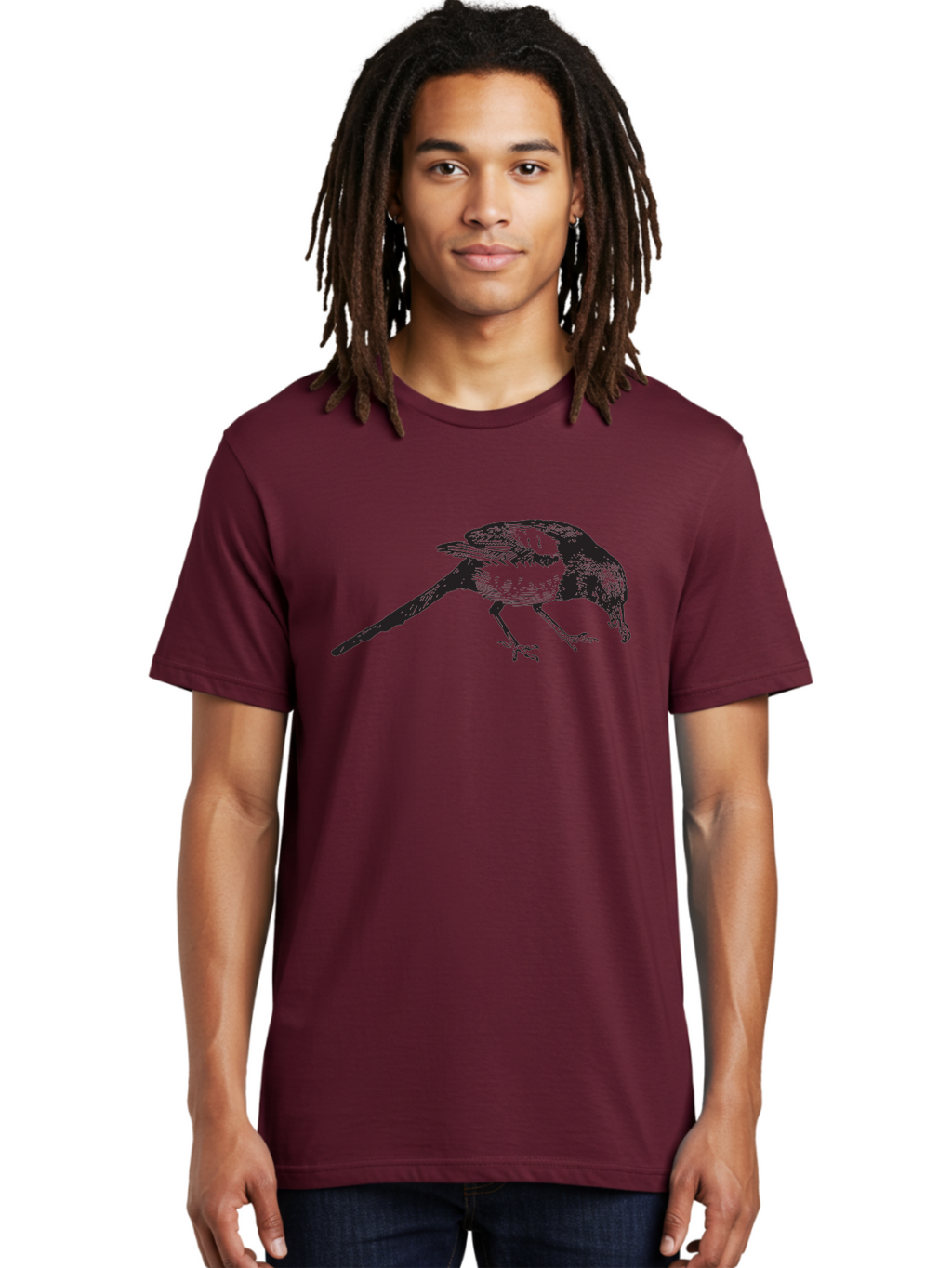 Black-Bird Men'S Graphic Tee, 100% Cotton, Comfortable Casual Summer Wear, Machine Washable, Black And White Bird, Bird In Flight, Wildlife Art, Birdwatching, Nature Lovers, Avian Illustrations, Bird'S Feathers, Detailed Drawing, Aad855