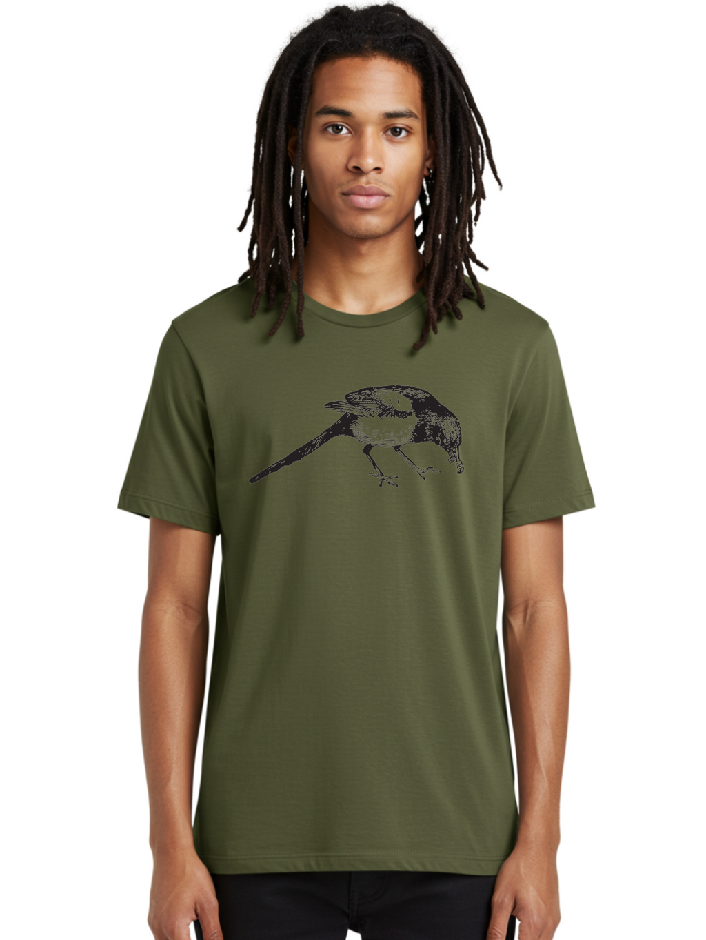 Black-Bird Men'S Graphic Tee, 100% Cotton, Comfortable Casual Summer Wear, Machine Washable, Black And White Bird, Bird In Flight, Wildlife Art, Birdwatching, Nature Lovers, Avian Illustrations, Bird'S Feathers, Detailed Drawing, Aad855