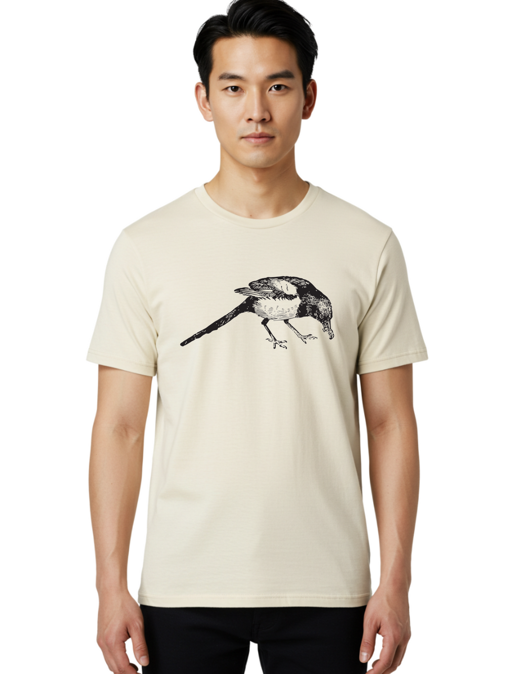 Black-Bird Men'S Graphic Tee, 100% Cotton, Comfortable Casual Summer Wear, Machine Washable, Black And White Bird, Bird In Flight, Wildlife Art, Birdwatching, Nature Lovers, Avian Illustrations, Bird'S Feathers, Detailed Drawing, Aad855