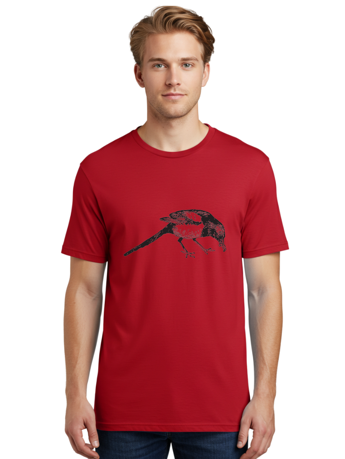 Black-Bird Men'S Graphic Tee, 100% Cotton, Comfortable Casual Summer Wear, Machine Washable, Black And White Bird, Bird In Flight, Wildlife Art, Birdwatching, Nature Lovers, Avian Illustrations, Bird'S Feathers, Detailed Drawing, Aad855