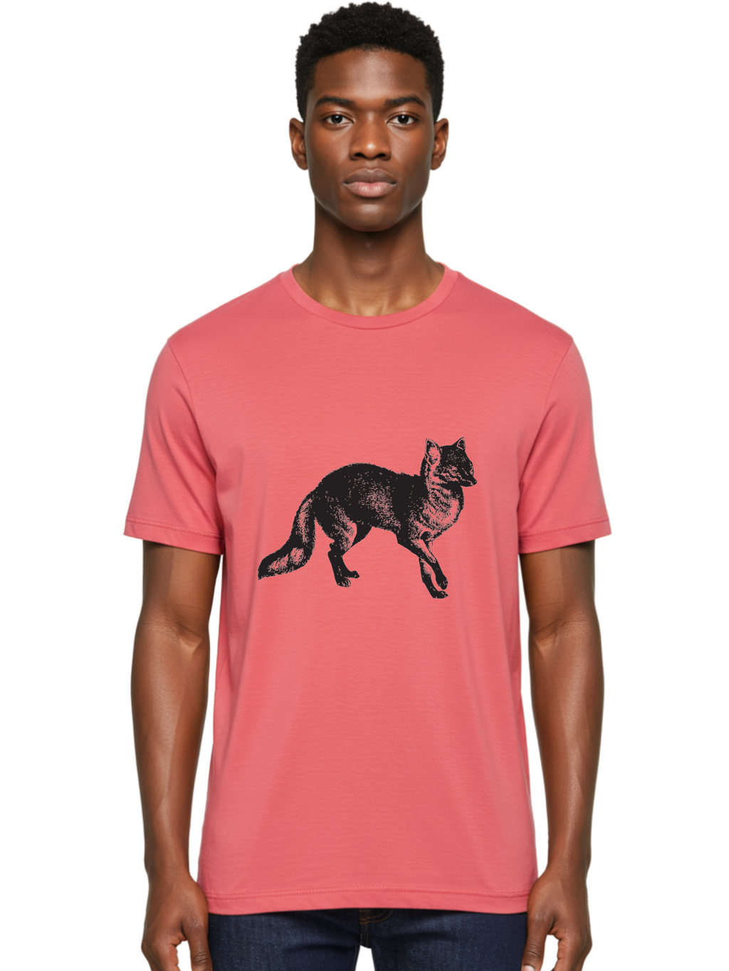 Black-Wolf Men'S Graphic Tee, 100% Cotton, Comfortable Casual Summer Wear, Machine Washable, Black Fox, Wildlife, Animal Silhouette, Nature, Wild Canines, Predators, Forest Dwellers, Black Graphic, Neon Effect Aad856