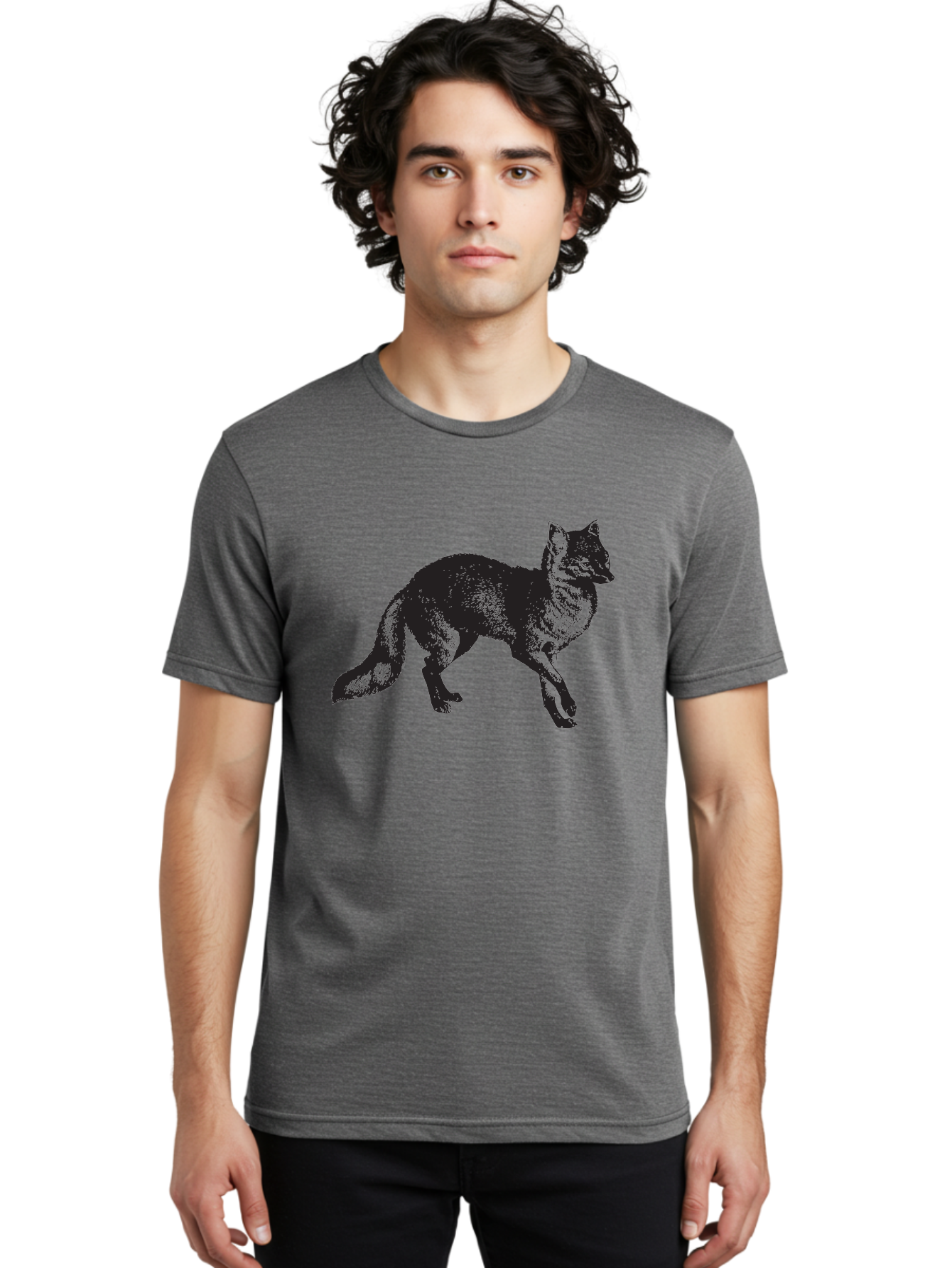 Black-Wolf Men'S Graphic Tee, 100% Cotton, Comfortable Casual Summer Wear, Machine Washable, Black Fox, Wildlife, Animal Silhouette, Nature, Wild Canines, Predators, Forest Dwellers, Black Graphic, Neon Effect Aad856