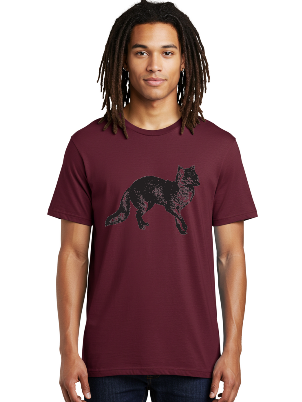 Black-Wolf Men'S Graphic Tee, 100% Cotton, Comfortable Casual Summer Wear, Machine Washable, Black Fox, Wildlife, Animal Silhouette, Nature, Wild Canines, Predators, Forest Dwellers, Black Graphic, Neon Effect Aad856