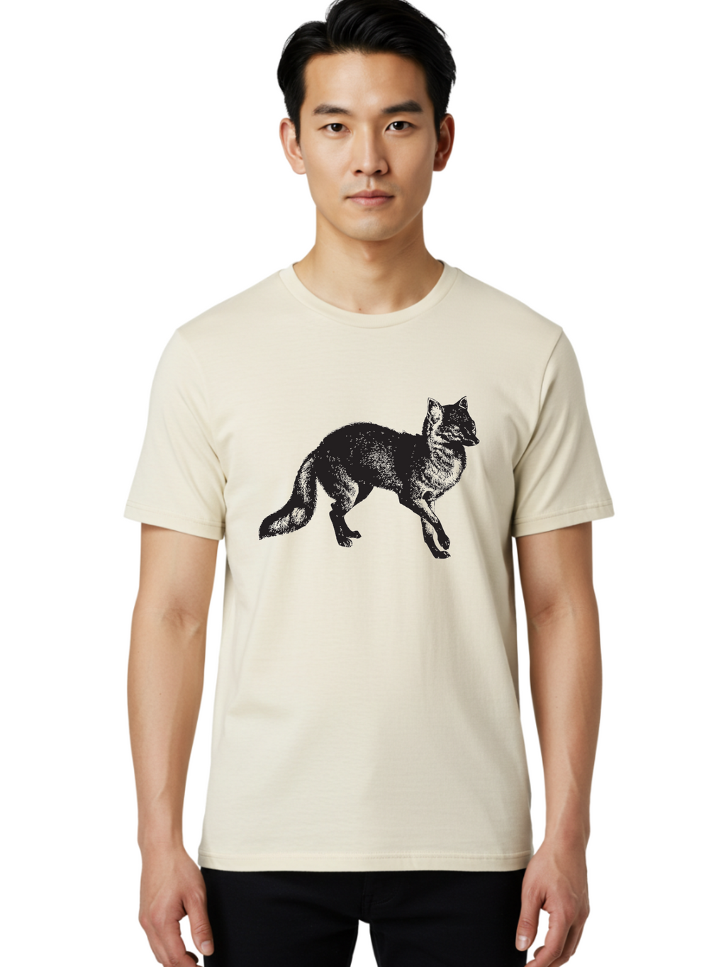 Black-Wolf Men'S Graphic Tee, 100% Cotton, Comfortable Casual Summer Wear, Machine Washable, Black Fox, Wildlife, Animal Silhouette, Nature, Wild Canines, Predators, Forest Dwellers, Black Graphic, Neon Effect Aad856