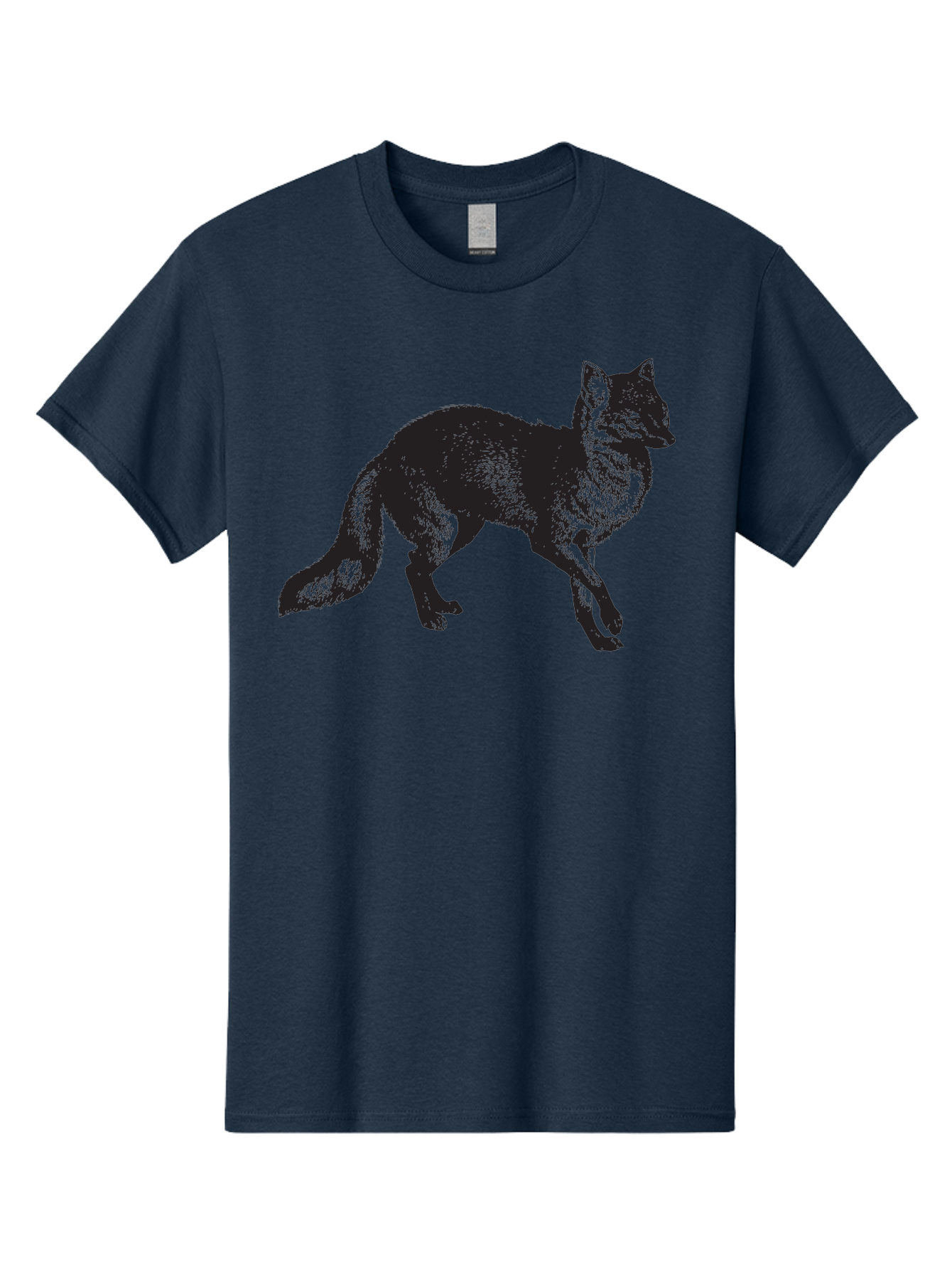 Black-Wolf Men'S Graphic Tee, 100% Cotton, Comfortable Casual Summer Wear, Machine Washable, Black Fox, Wildlife, Animal Silhouette, Nature, Wild Canines, Predators, Forest Dwellers, Black Graphic, Neon Effect Aad856