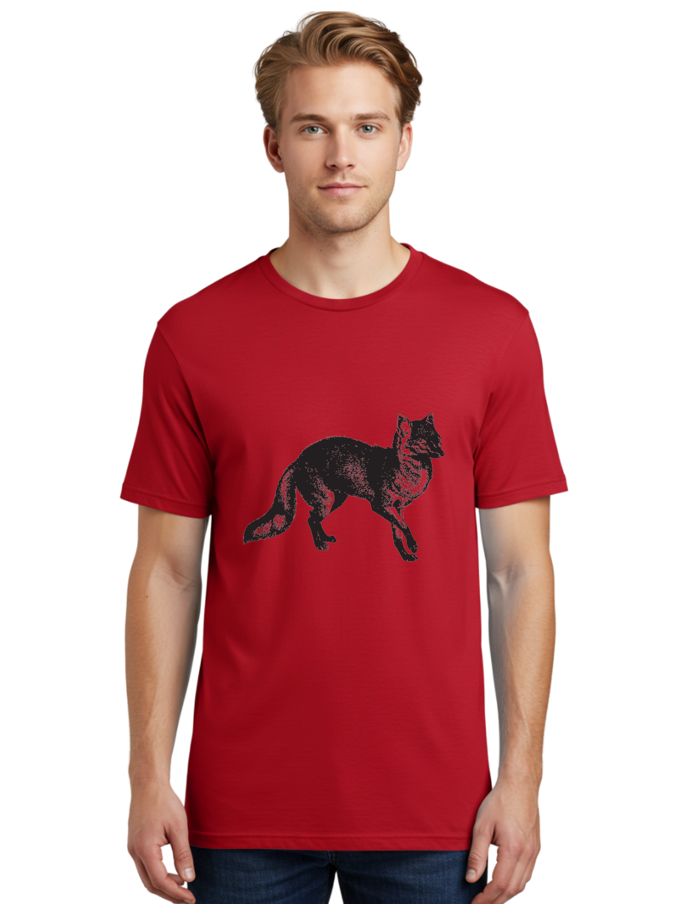 Black-Wolf Men'S Graphic Tee, 100% Cotton, Comfortable Casual Summer Wear, Machine Washable, Black Fox, Wildlife, Animal Silhouette, Nature, Wild Canines, Predators, Forest Dwellers, Black Graphic, Neon Effect Aad856