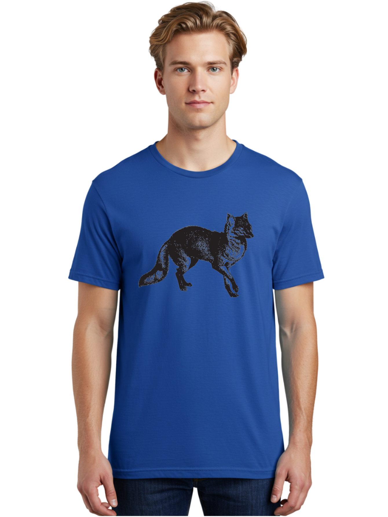 Black-Wolf Men'S Graphic Tee, 100% Cotton, Comfortable Casual Summer Wear, Machine Washable, Black Fox, Wildlife, Animal Silhouette, Nature, Wild Canines, Predators, Forest Dwellers, Black Graphic, Neon Effect Aad856