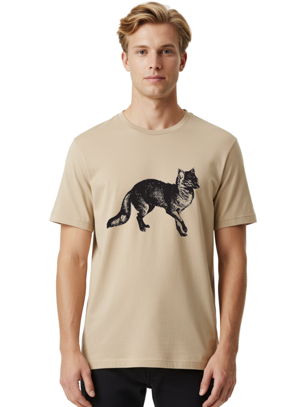 Black-Wolf Men'S Graphic Tee, 100% Cotton, Comfortable Casual Summer Wear, Machine Washable, Black Fox, Wildlife, Animal Silhouette, Nature, Wild Canines, Predators, Forest Dwellers, Black Graphic, Neon Effect Aad856