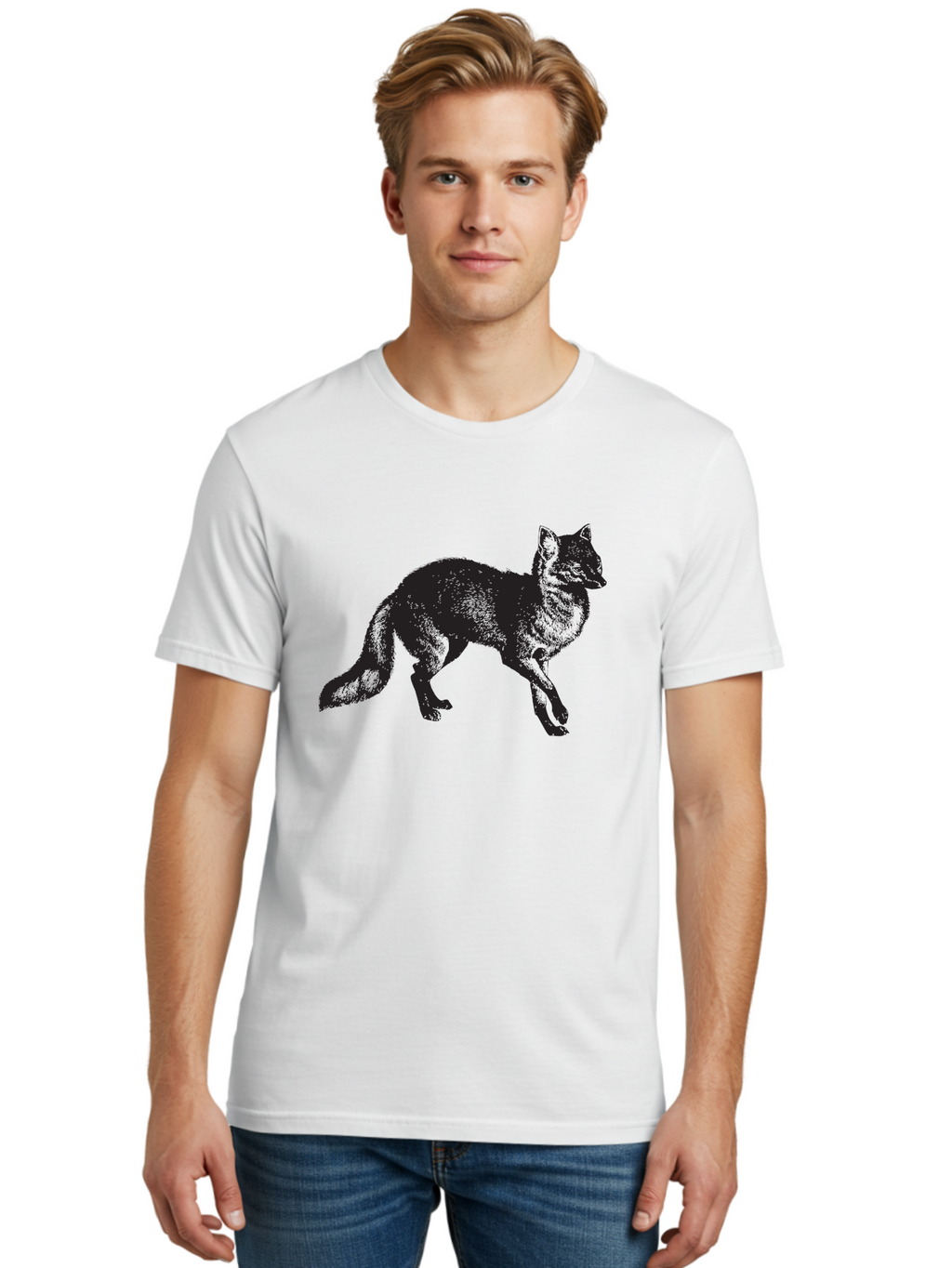 Black-Wolf Men'S Graphic Tee, 100% Cotton, Comfortable Casual Summer Wear, Machine Washable, Black Fox, Wildlife, Animal Silhouette, Nature, Wild Canines, Predators, Forest Dwellers, Black Graphic, Neon Effect Aad856
