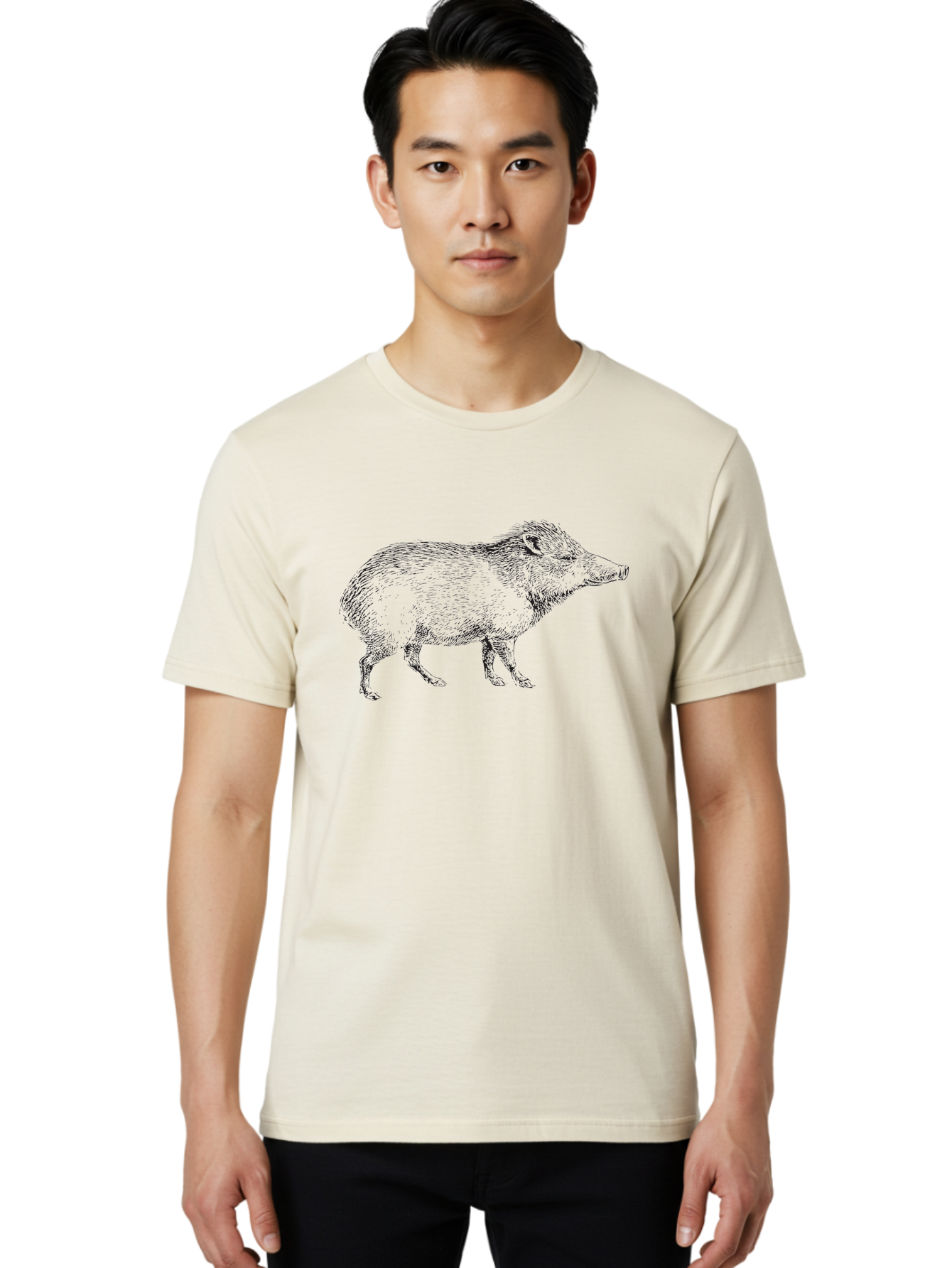 Boar Men'S Graphic Tee, 100% Cotton, Comfortable Casual Summer Wear, Machine Washable, Wild Boar, Black And White Illustration, Animal Portrait, Wildlife Art, Mammal, Forest Creature, Sketch, Artistic Rendering, Detailed Drawing Aad857