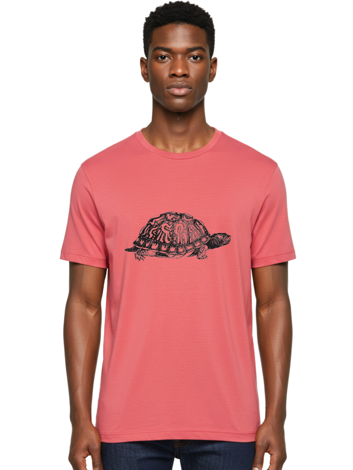 Box-Turtle Men'S Graphic Tee, 100% Cotton, Comfortable Casual Summer Wear, Machine Washable, Turtle Illustration, Reptile Art, Shell Pattern, Wildlife Graphic, Slow-Moving Creature, Nature-Inspired Design, Abstract Animal Art, Detailed Texture Aad858