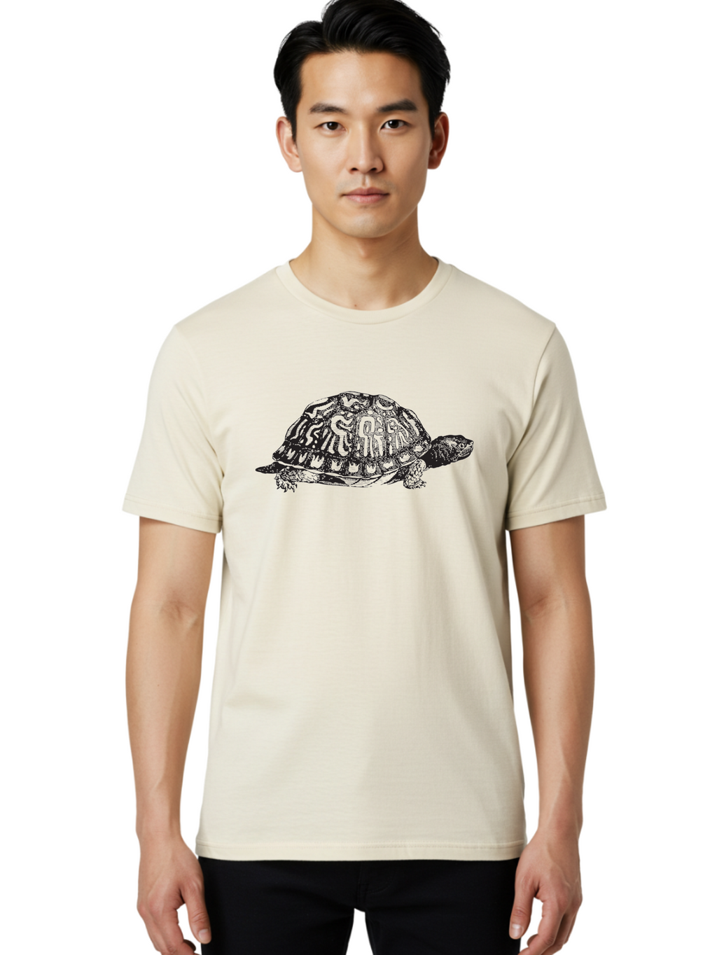 Box-Turtle Men'S Graphic Tee, 100% Cotton, Comfortable Casual Summer Wear, Machine Washable, Turtle Illustration, Reptile Art, Shell Pattern, Wildlife Graphic, Slow-Moving Creature, Nature-Inspired Design, Abstract Animal Art, Detailed Texture Aad858