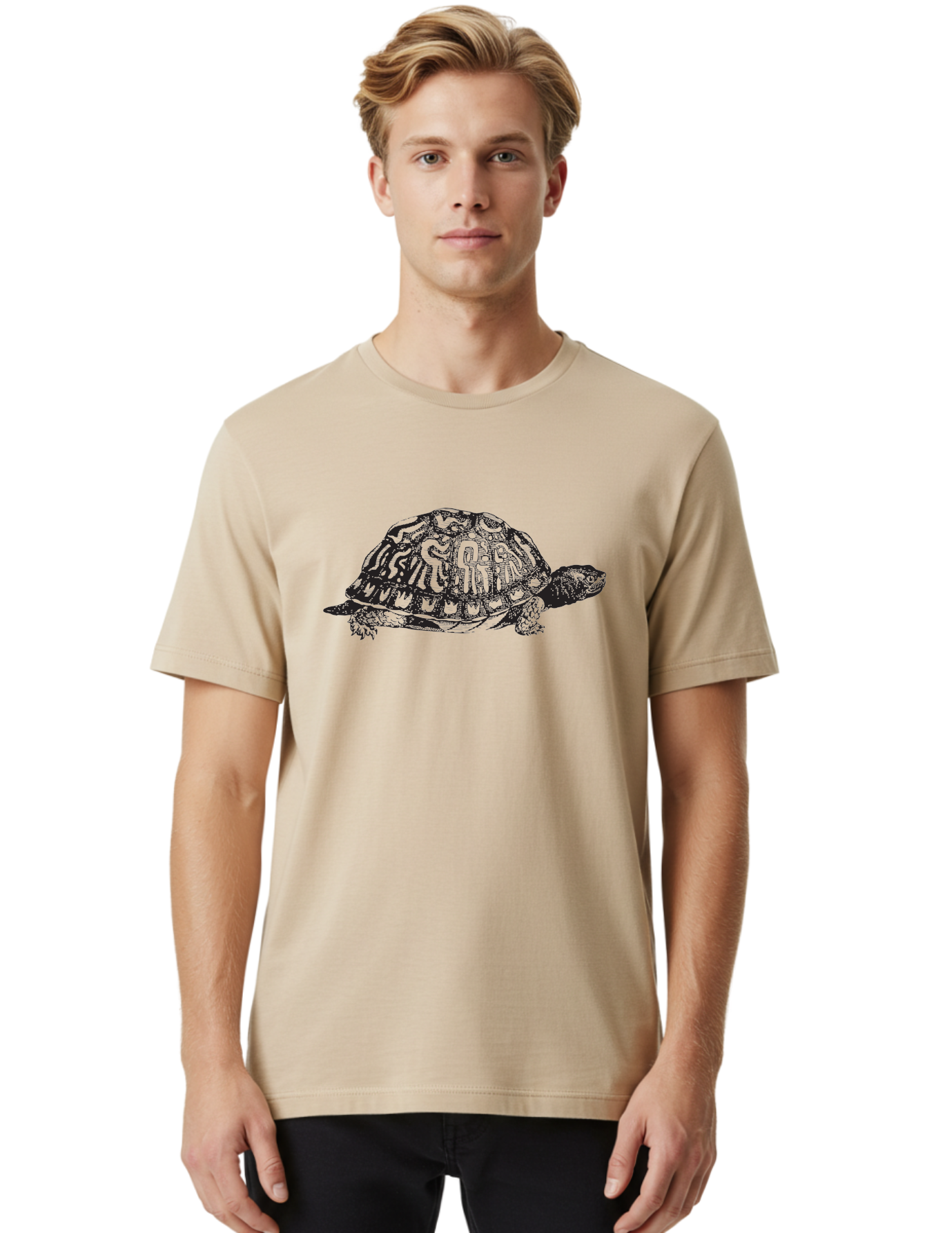 Box-Turtle Men'S Graphic Tee, 100% Cotton, Comfortable Casual Summer Wear, Machine Washable, Turtle Illustration, Reptile Art, Shell Pattern, Wildlife Graphic, Slow-Moving Creature, Nature-Inspired Design, Abstract Animal Art, Detailed Texture Aad858