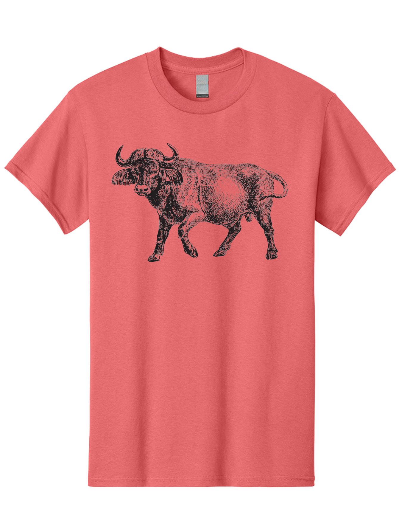 Bull-Illustration Men'S Graphic Tee, 100% Cotton, Comfortable Casual Summer Wear, Machine Washable, Wild Animal, Bovine Illustration, Majestic Horns, Grazing Mammal, Wildlife Artwork, Rustic Charm, Detailed Engraving, Farm Animal, Aad859