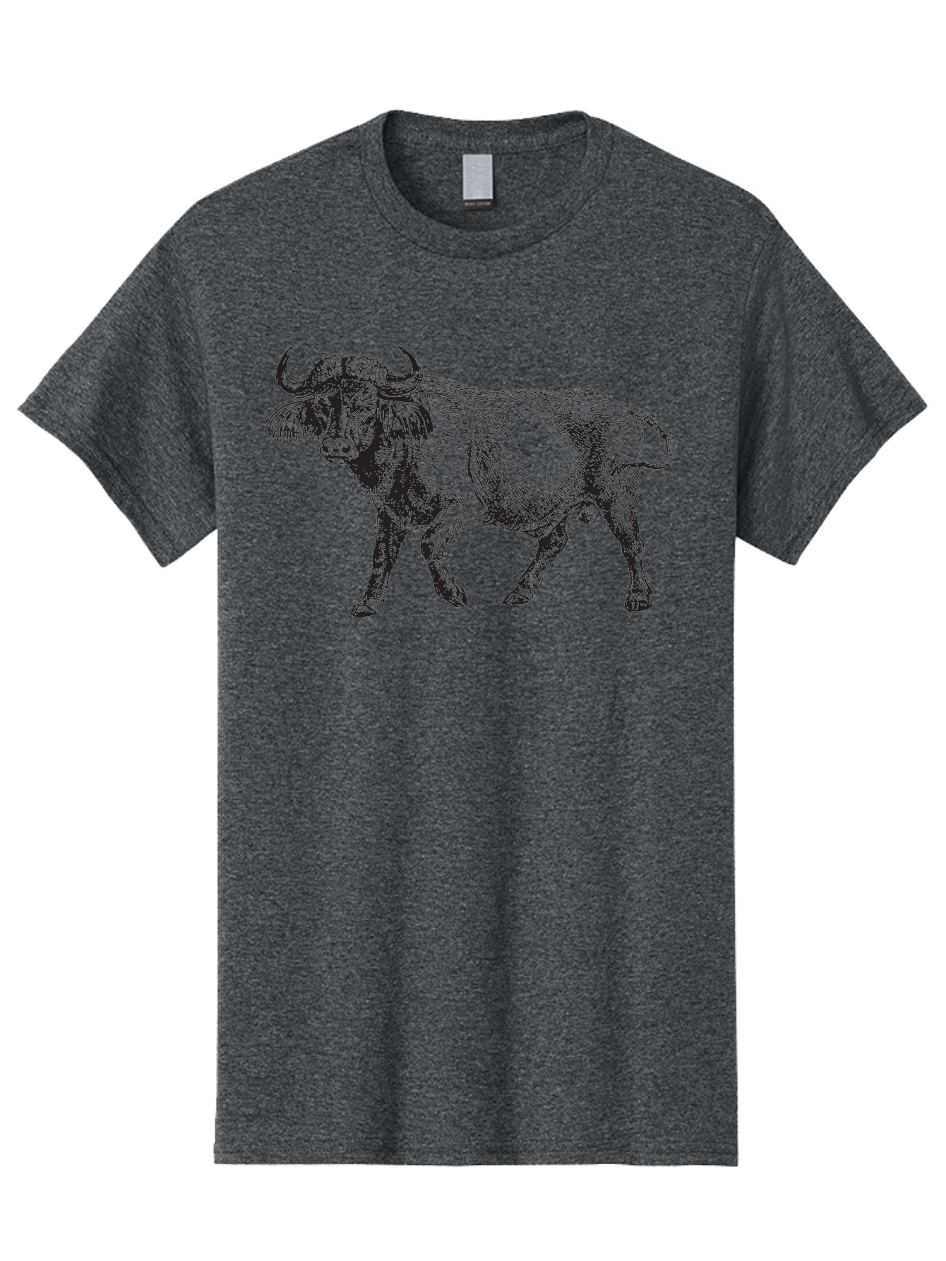 Bull-Illustration Men'S Graphic Tee, 100% Cotton, Comfortable Casual Summer Wear, Machine Washable, Wild Animal, Bovine Illustration, Majestic Horns, Grazing Mammal, Wildlife Artwork, Rustic Charm, Detailed Engraving, Farm Animal, Aad859