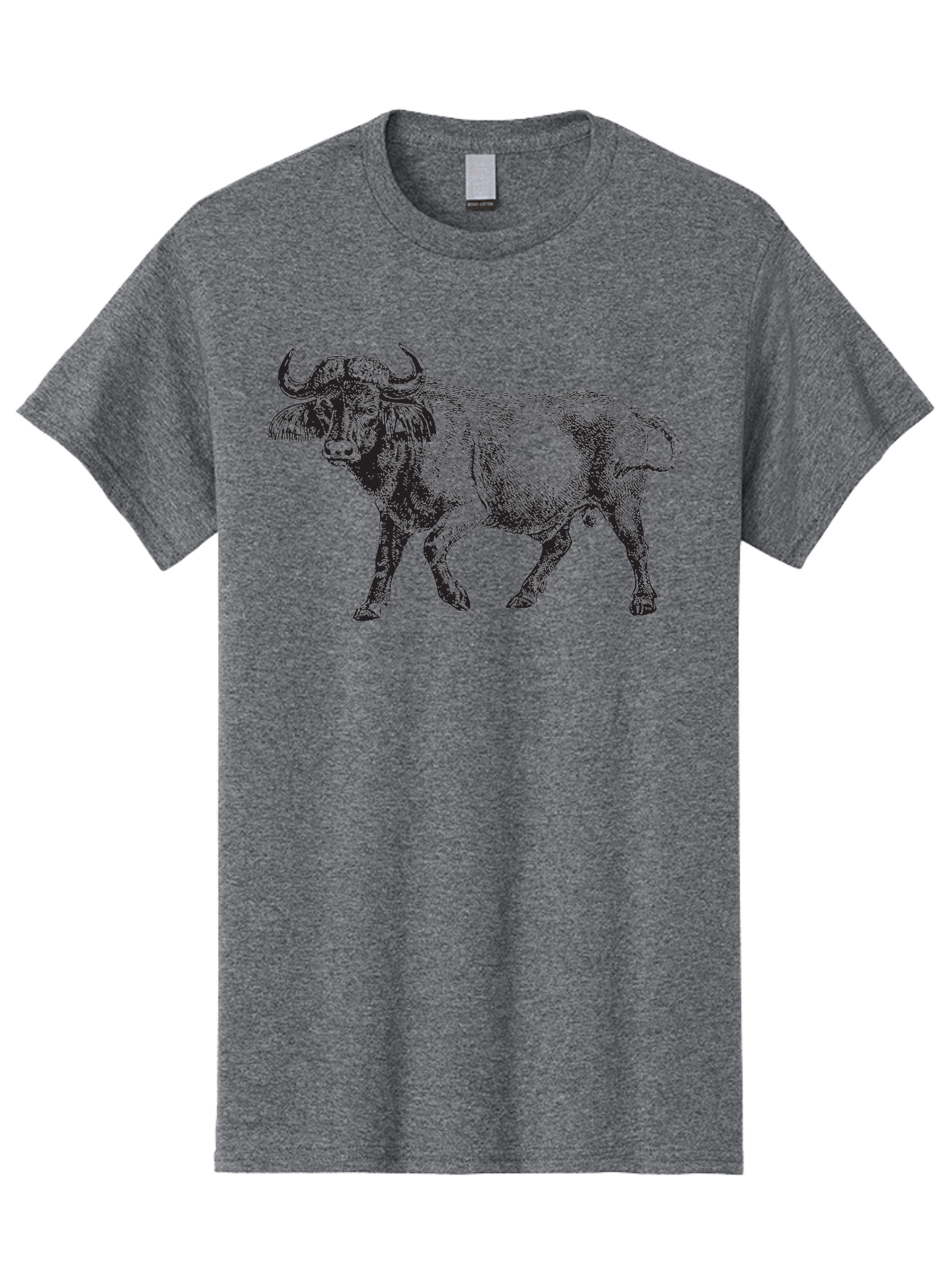 Bull-Illustration Men'S Graphic Tee, 100% Cotton, Comfortable Casual Summer Wear, Machine Washable, Wild Animal, Bovine Illustration, Majestic Horns, Grazing Mammal, Wildlife Artwork, Rustic Charm, Detailed Engraving, Farm Animal, Aad859