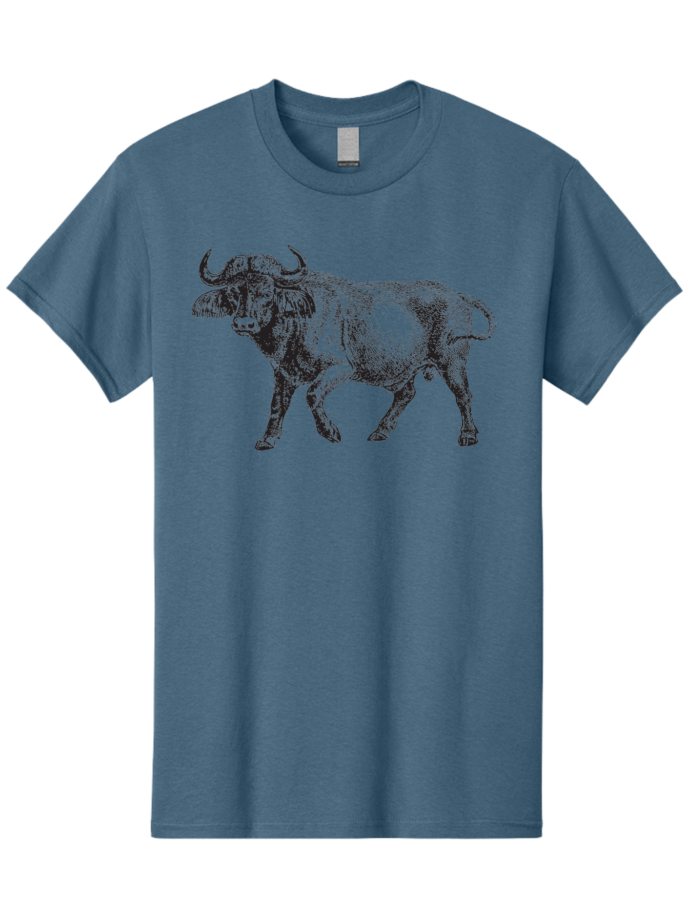 Bull-Illustration Men'S Graphic Tee, 100% Cotton, Comfortable Casual Summer Wear, Machine Washable, Wild Animal, Bovine Illustration, Majestic Horns, Grazing Mammal, Wildlife Artwork, Rustic Charm, Detailed Engraving, Farm Animal, Aad859