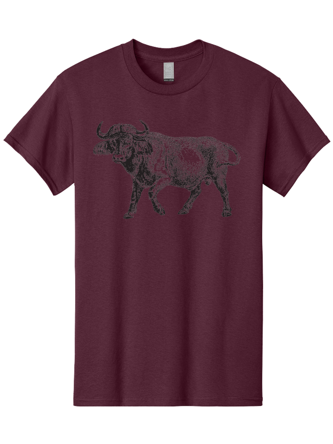 Bull-Illustration Men'S Graphic Tee, 100% Cotton, Comfortable Casual Summer Wear, Machine Washable, Wild Animal, Bovine Illustration, Majestic Horns, Grazing Mammal, Wildlife Artwork, Rustic Charm, Detailed Engraving, Farm Animal, Aad859