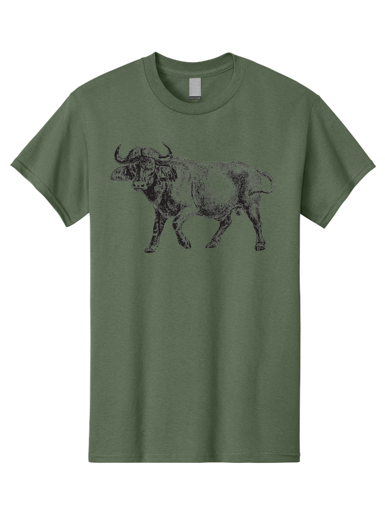 Bull-Illustration Men'S Graphic Tee, 100% Cotton, Comfortable Casual Summer Wear, Machine Washable, Wild Animal, Bovine Illustration, Majestic Horns, Grazing Mammal, Wildlife Artwork, Rustic Charm, Detailed Engraving, Farm Animal, Aad859