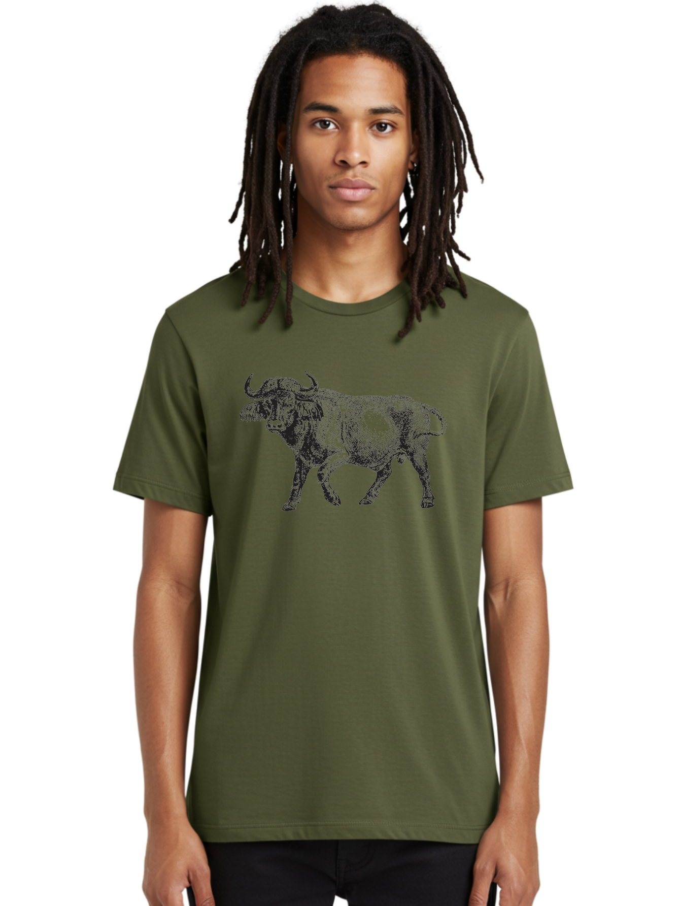 Bull-Illustration Men'S Graphic Tee, 100% Cotton, Comfortable Casual Summer Wear, Machine Washable, Wild Animal, Bovine Illustration, Majestic Horns, Grazing Mammal, Wildlife Artwork, Rustic Charm, Detailed Engraving, Farm Animal, Aad859