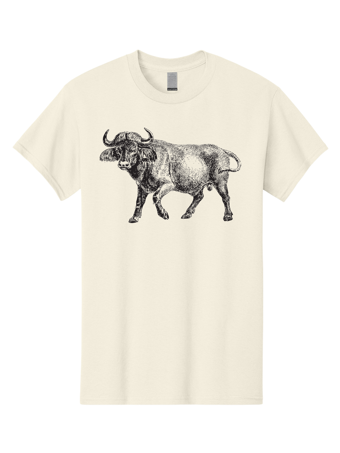 Bull-Illustration Men'S Graphic Tee, 100% Cotton, Comfortable Casual Summer Wear, Machine Washable, Wild Animal, Bovine Illustration, Majestic Horns, Grazing Mammal, Wildlife Artwork, Rustic Charm, Detailed Engraving, Farm Animal, Aad859