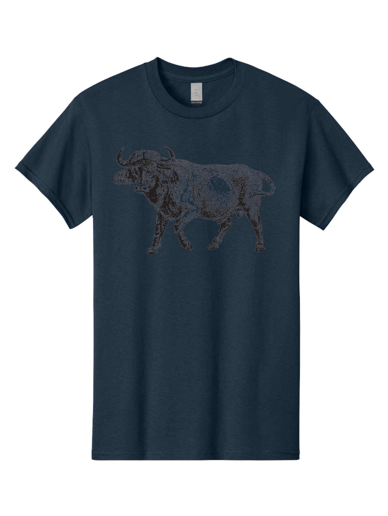 Bull-Illustration Men'S Graphic Tee, 100% Cotton, Comfortable Casual Summer Wear, Machine Washable, Wild Animal, Bovine Illustration, Majestic Horns, Grazing Mammal, Wildlife Artwork, Rustic Charm, Detailed Engraving, Farm Animal, Aad859