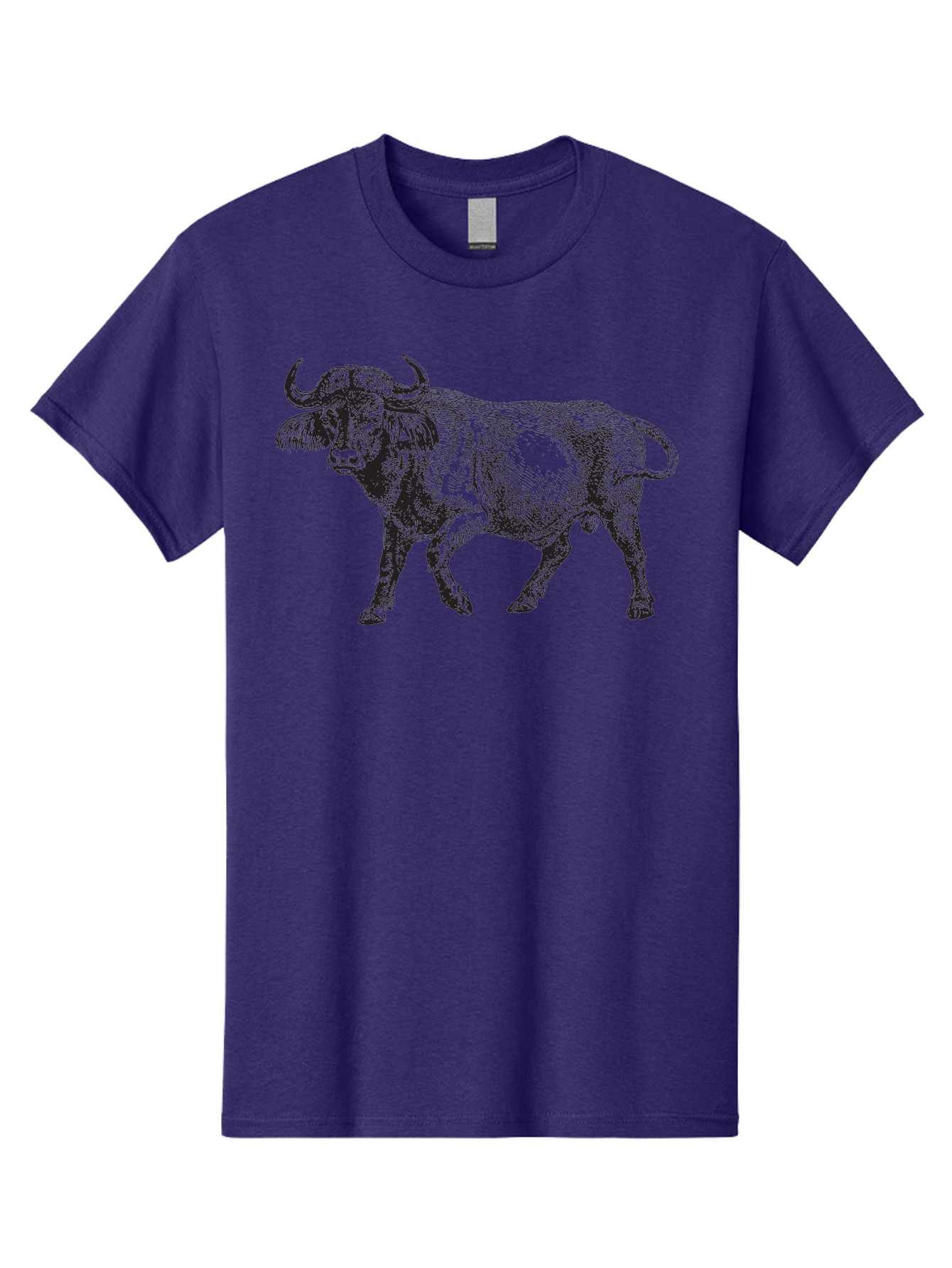 Bull-Illustration Men'S Graphic Tee, 100% Cotton, Comfortable Casual Summer Wear, Machine Washable, Wild Animal, Bovine Illustration, Majestic Horns, Grazing Mammal, Wildlife Artwork, Rustic Charm, Detailed Engraving, Farm Animal, Aad859