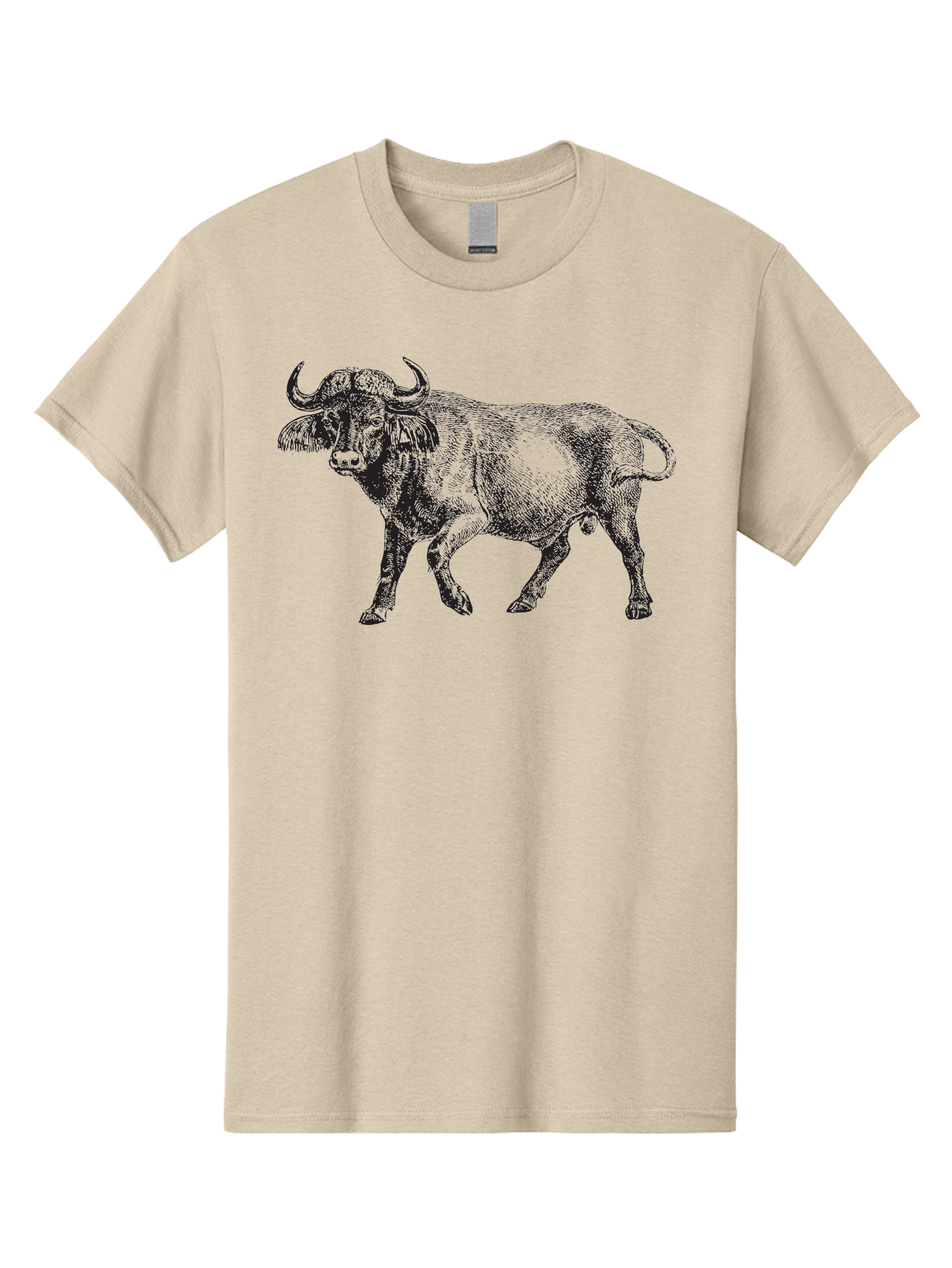 Bull-Illustration Men'S Graphic Tee, 100% Cotton, Comfortable Casual Summer Wear, Machine Washable, Wild Animal, Bovine Illustration, Majestic Horns, Grazing Mammal, Wildlife Artwork, Rustic Charm, Detailed Engraving, Farm Animal, Aad859