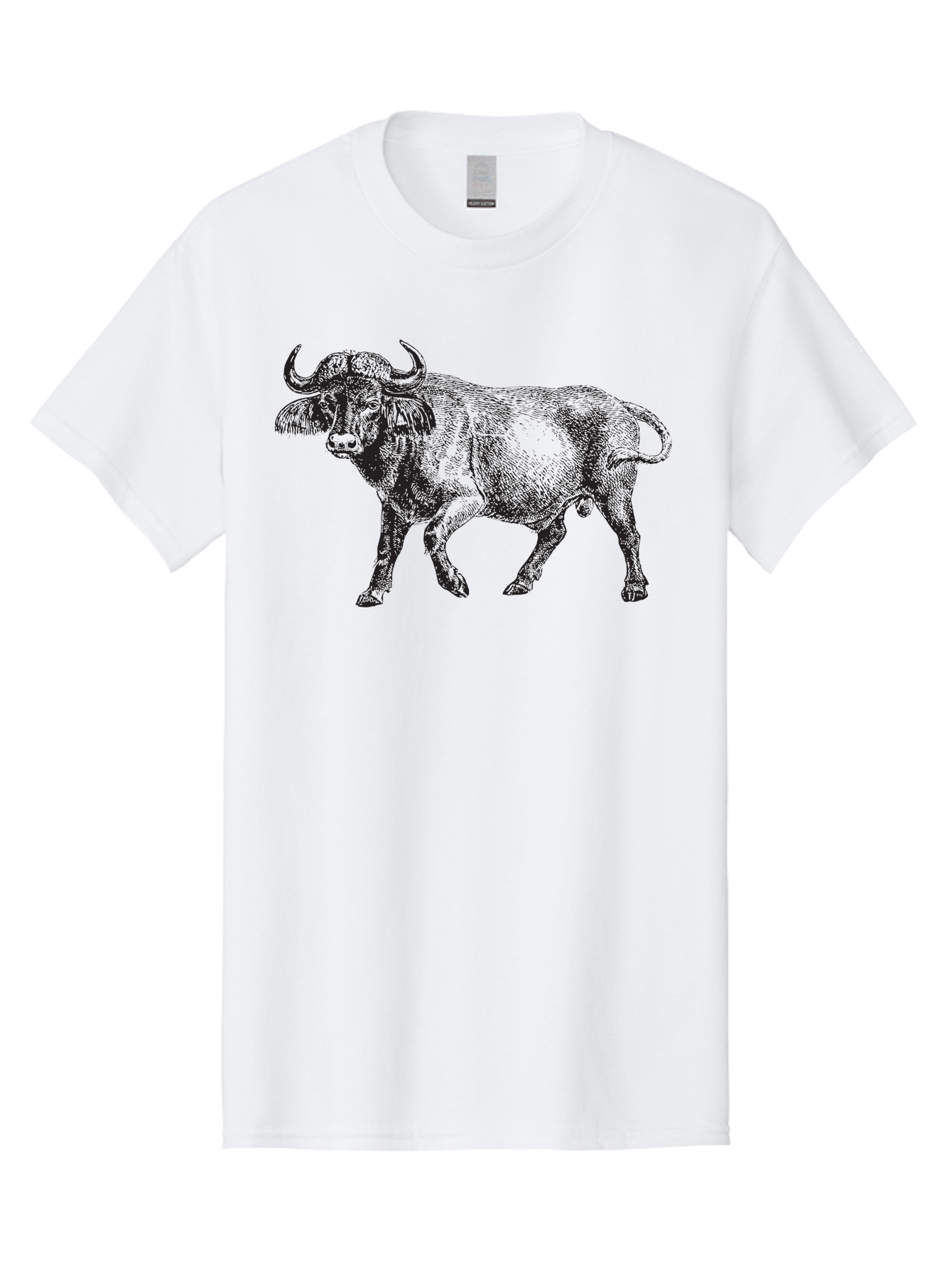 Bull-Illustration Men'S Graphic Tee, 100% Cotton, Comfortable Casual Summer Wear, Machine Washable, Wild Animal, Bovine Illustration, Majestic Horns, Grazing Mammal, Wildlife Artwork, Rustic Charm, Detailed Engraving, Farm Animal, Aad859
