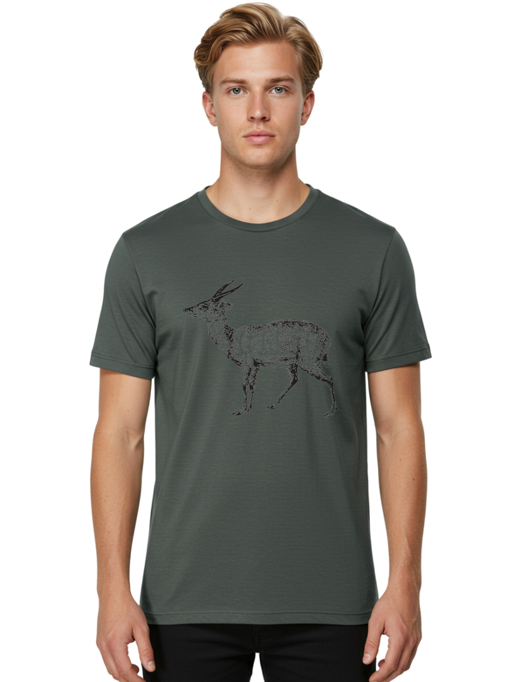 Bushbuck-Sketch Men'S Graphic Tee, 100% Cotton, Comfortable Casual Summer Wear, Machine Washable, Illustration Of A Deer, Animal Art, Wildlife, Forest Creature, Horned Mammal, Nature-Inspired Design, Graphic Illustration, Sketch Art Aad860